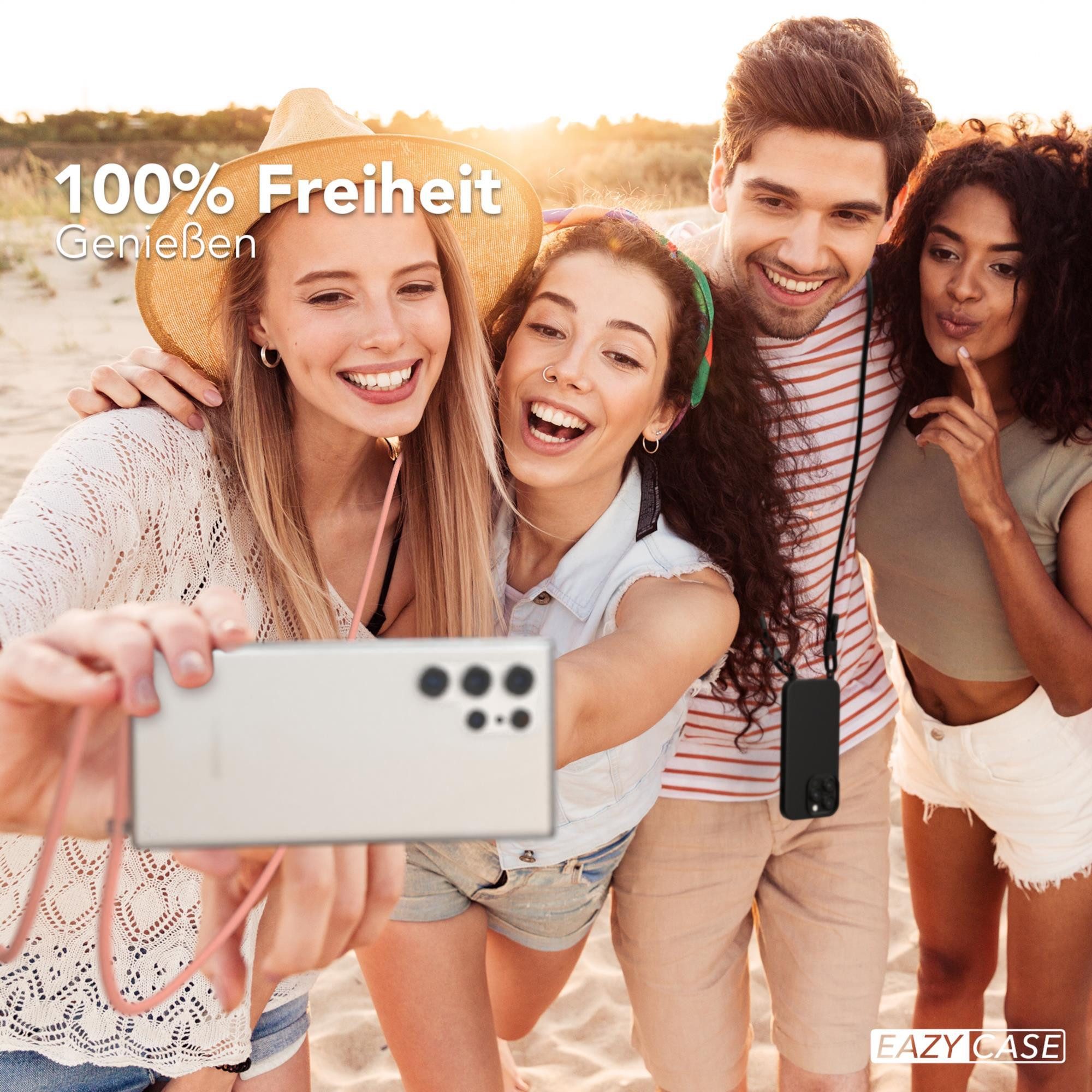 EAZY CASE Handykette Silikon Kette Unifarbe für Galaxy S22 Ultra 5G 6,8 Zoll, Hülle mit Band 2in1 Handyband Etui Case mit Kordel Altrosa Koralle