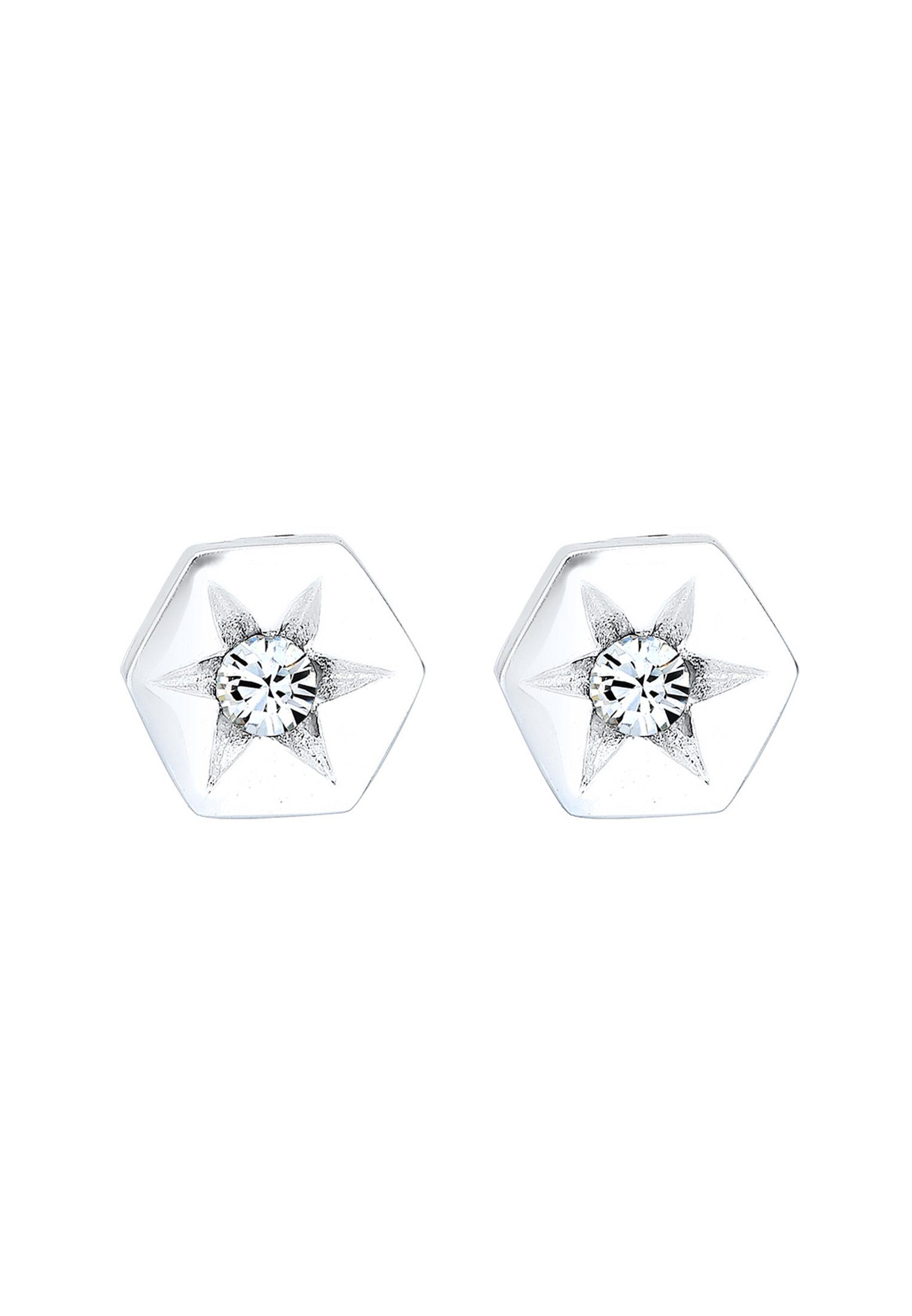 Ohrstecker Silber Paar Sterling Hexagon Stern Elli Kristalle