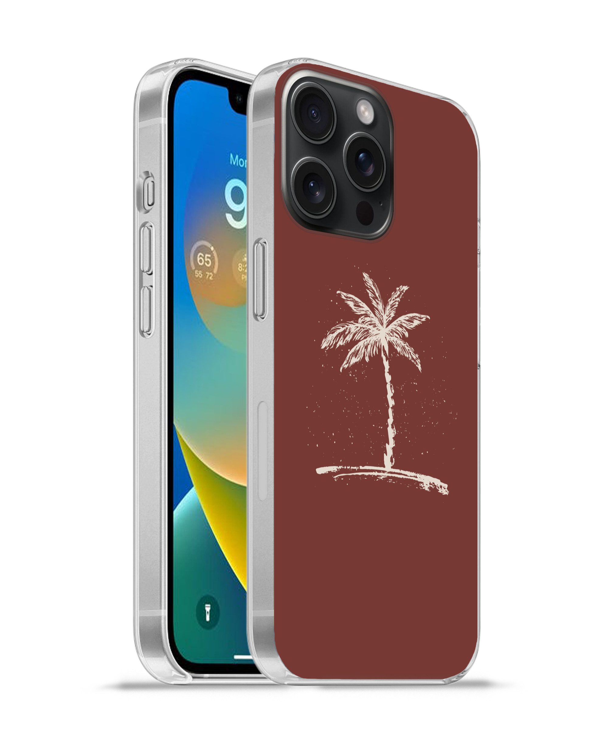 MuchoWow Handyhülle für Apple iPhone 15 Pro Max Palme - Beige - Rot - Tropisch, Smartphone-Bumper, Print, Handy Schutzhülle Dünn