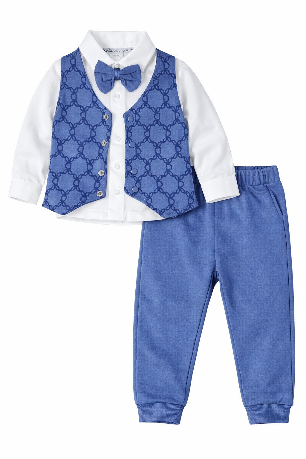 Lorey Medtec Neugeborenen-Geschenkset Baby Jungen 4er Set, Hemd, Weste, Hose & Fliege, 100% Baumwolle (Hemd + Weste + Hose + Fliege)