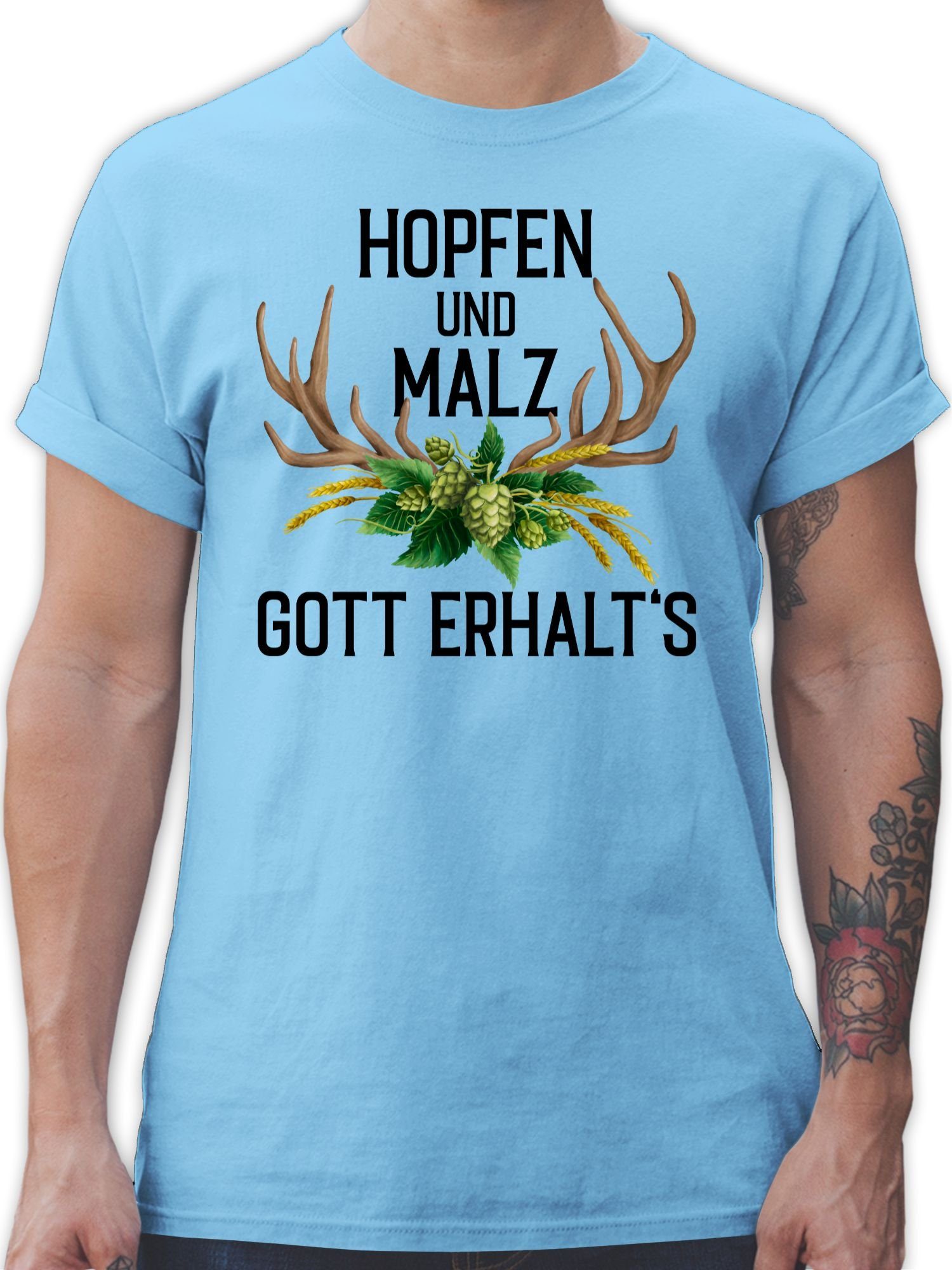 Weizen Geweih Mode 2 Hopfen Shirtracer mit Malz T-Shirt Herren - für Hellblau Oktoberfest Gott & und erhalt's