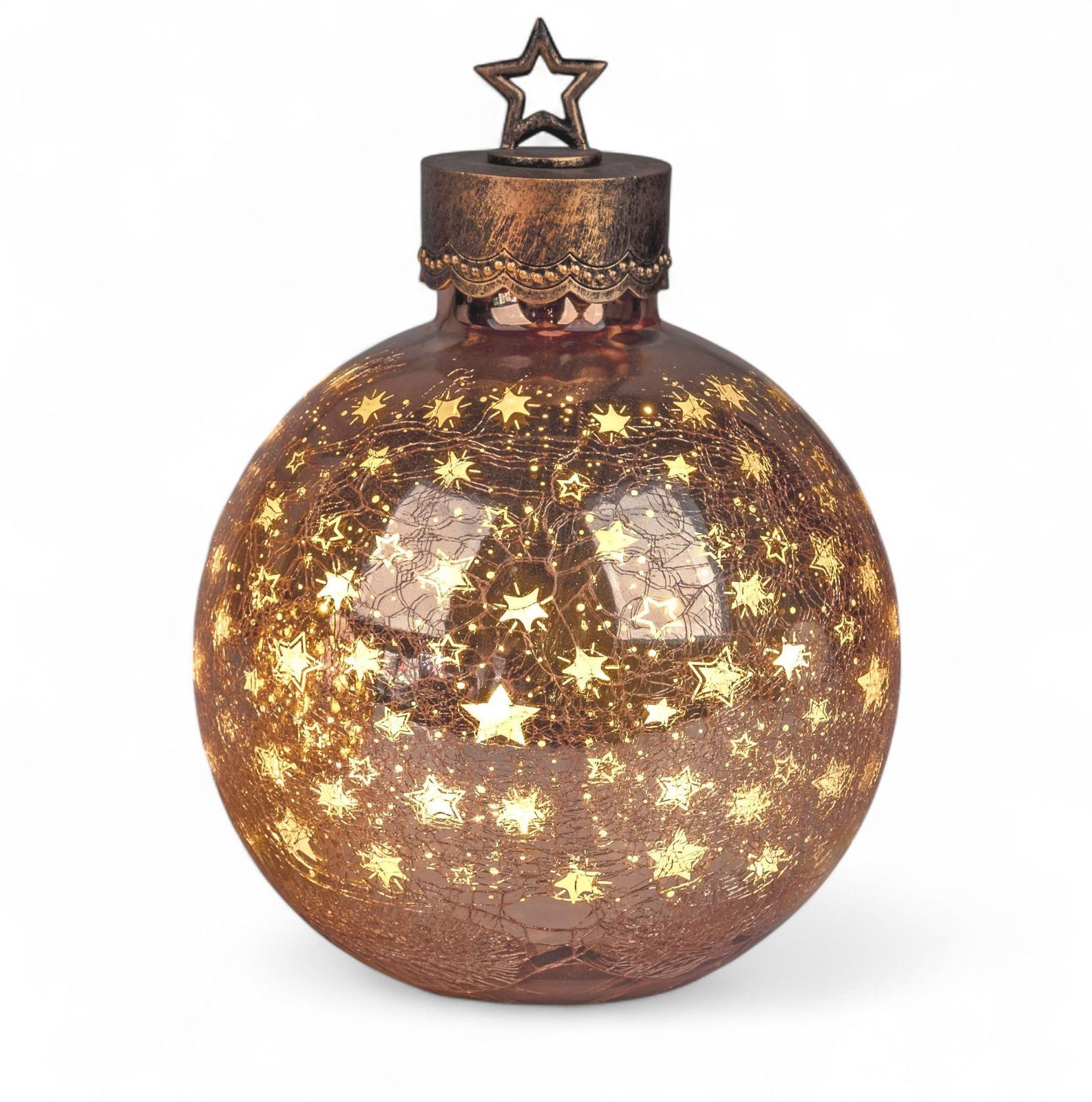 formano LED Dekolicht XXL Glas-Kugel 35 cm Sterne Rose-Gold Timer 6h/18h Weihnachten Herbst, LED fest integriert
