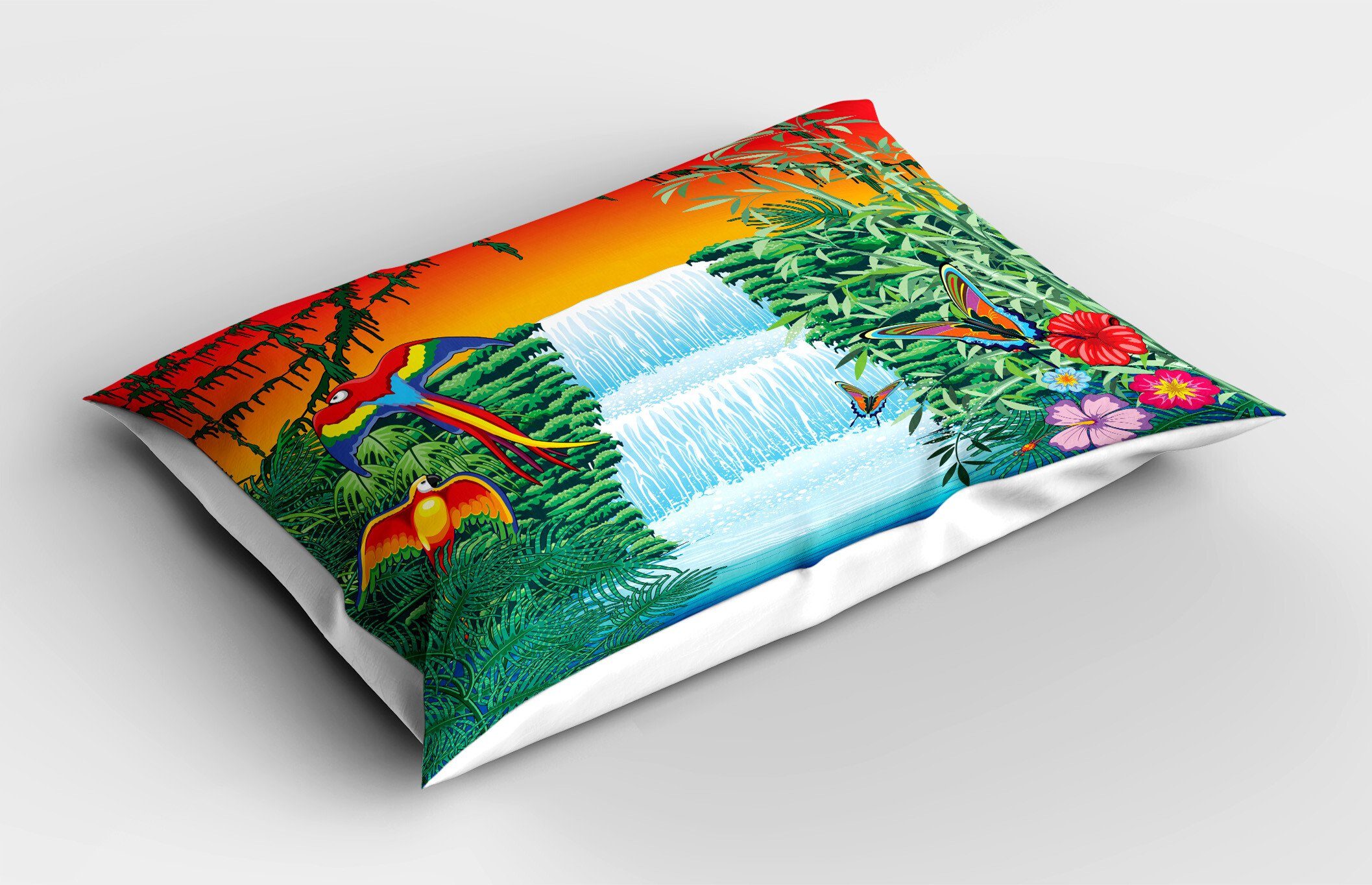 Kissenbezüge Dekorativer Standard King Size Papageien Tropische Wasserfall Kissenbezug, Stück), (1 Gedruckter Abakuhaus Exotisch