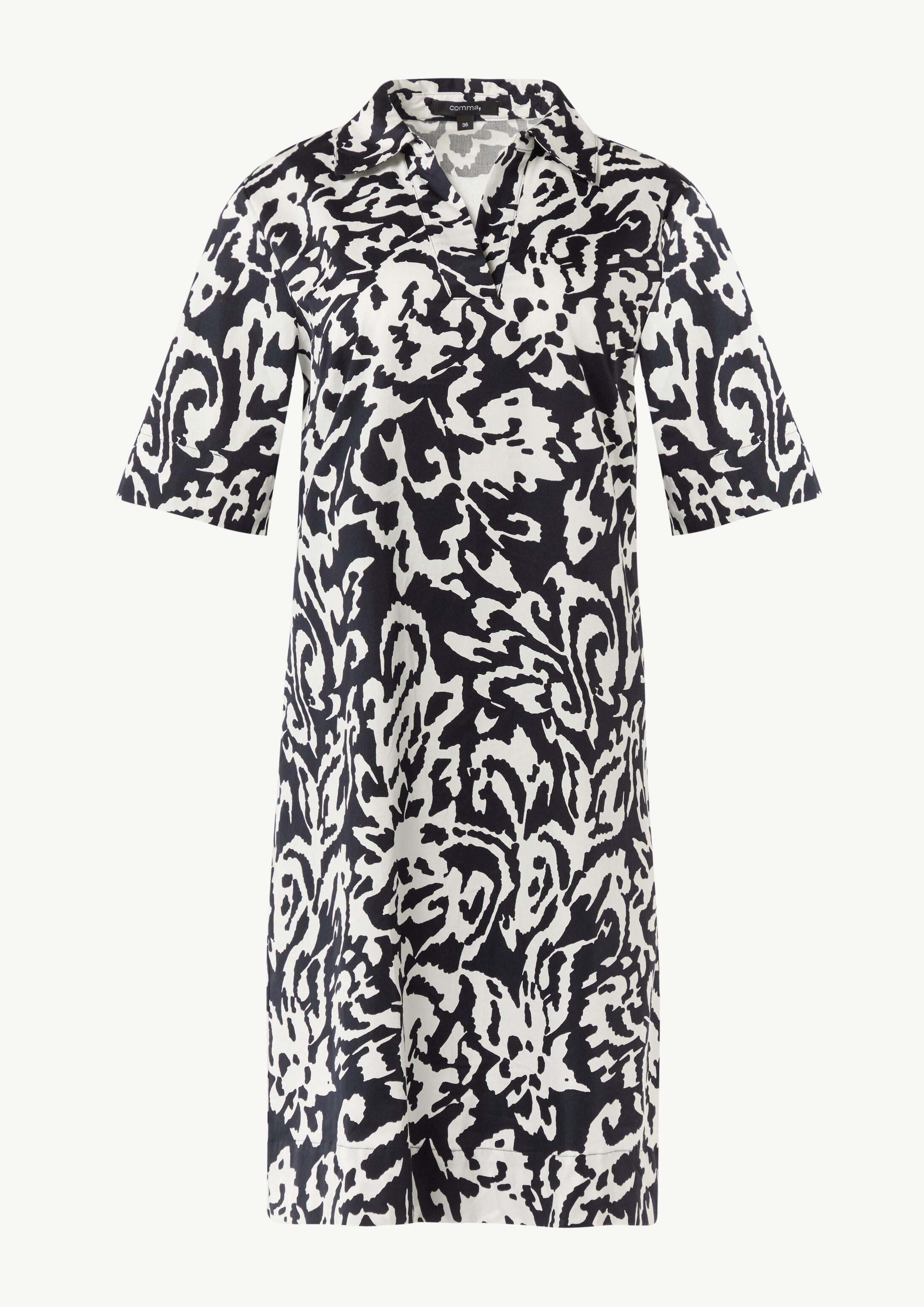 comma Minikleid Kleid Baumwoll-Kleid mit Hemdkragen und All-over-Print