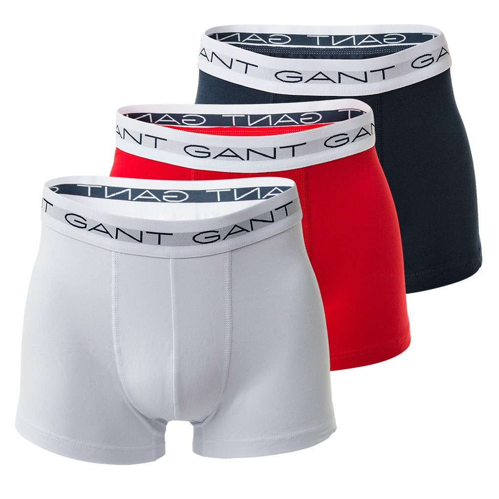 Gant Boxer Herren Boxer Shorts Trunk 3er Pack - Baumwolle Weiß/Rot/Marineblau
