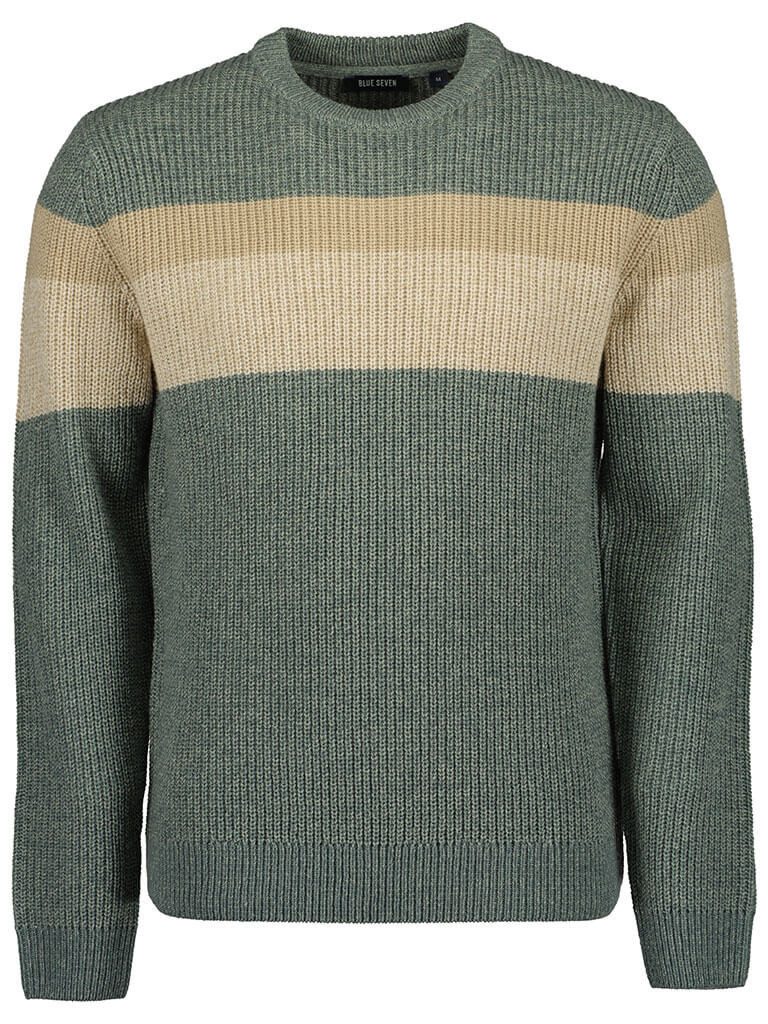 Blue Seven Rundhalspullover 376496 Herren Pullover Strickpullover mit Streifen-Design auf der Brust