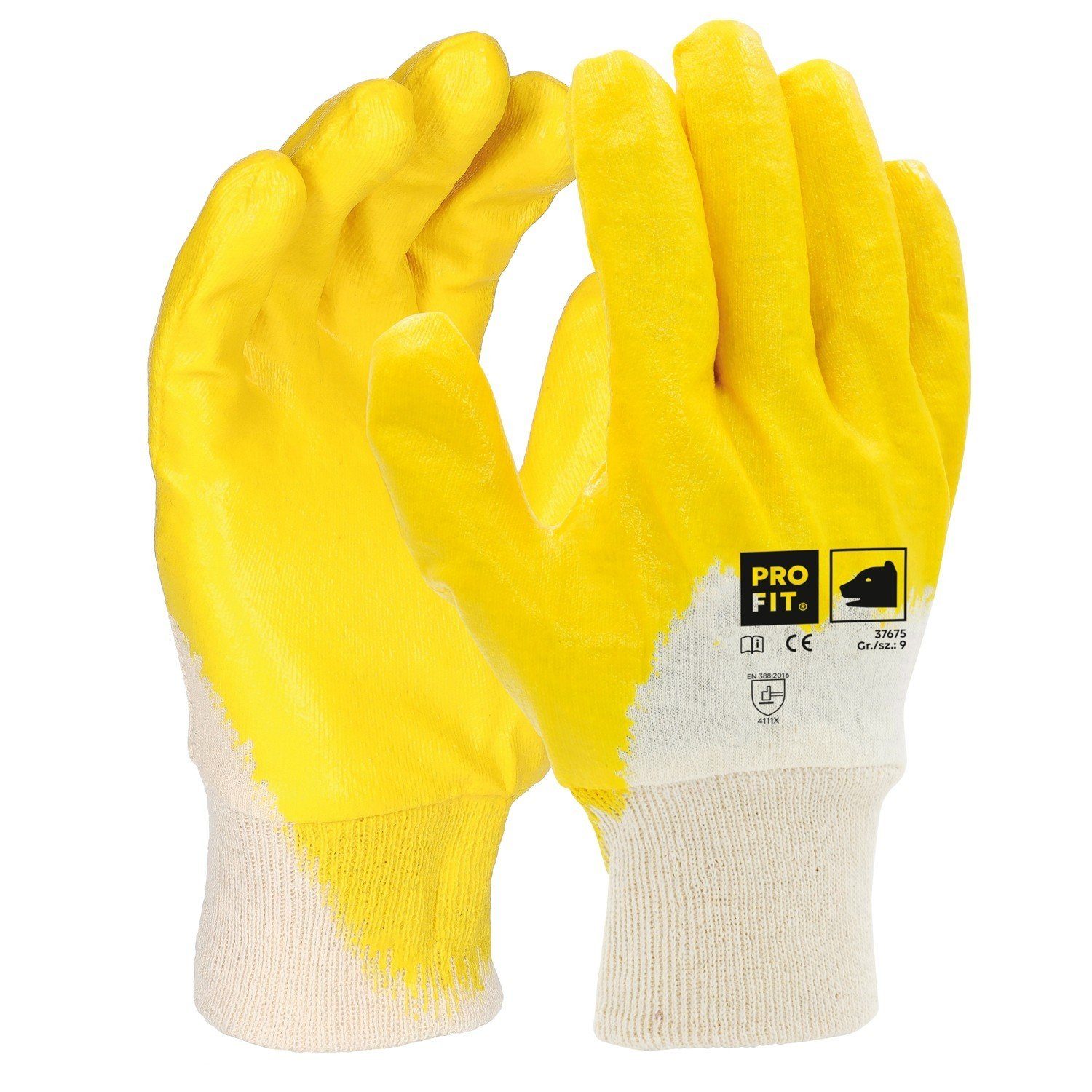 PRO FIT by Fitzner Nitril-Handschuhe Basic Nitril-Handschuh, gelb, (12,  Paar) Wasserdichte Handinnenfläche
