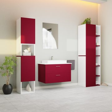 GARLIVO Waschbeckenunterschrank GLA-80 mit Schubladen, Badezimmer Waschtischunterschrank, Rot Breite 84 cm, Soft-Close, Push-to-Open/ Tip-On, Hängend