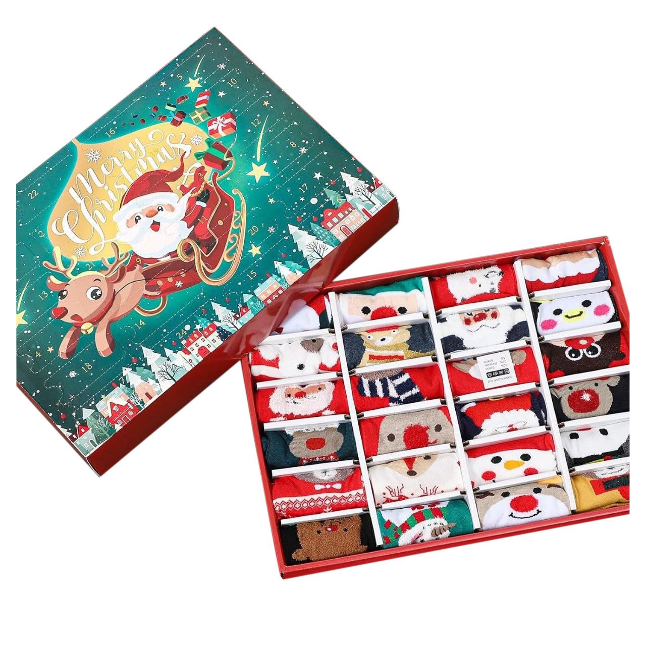 CLTYQ Freizeitsocken Weihnachtssocken,Weihnachten Adventskalender Socken mit 24 Artikel lustige Socken für Weihnachten,Kindersocken, Blindbox-Socken