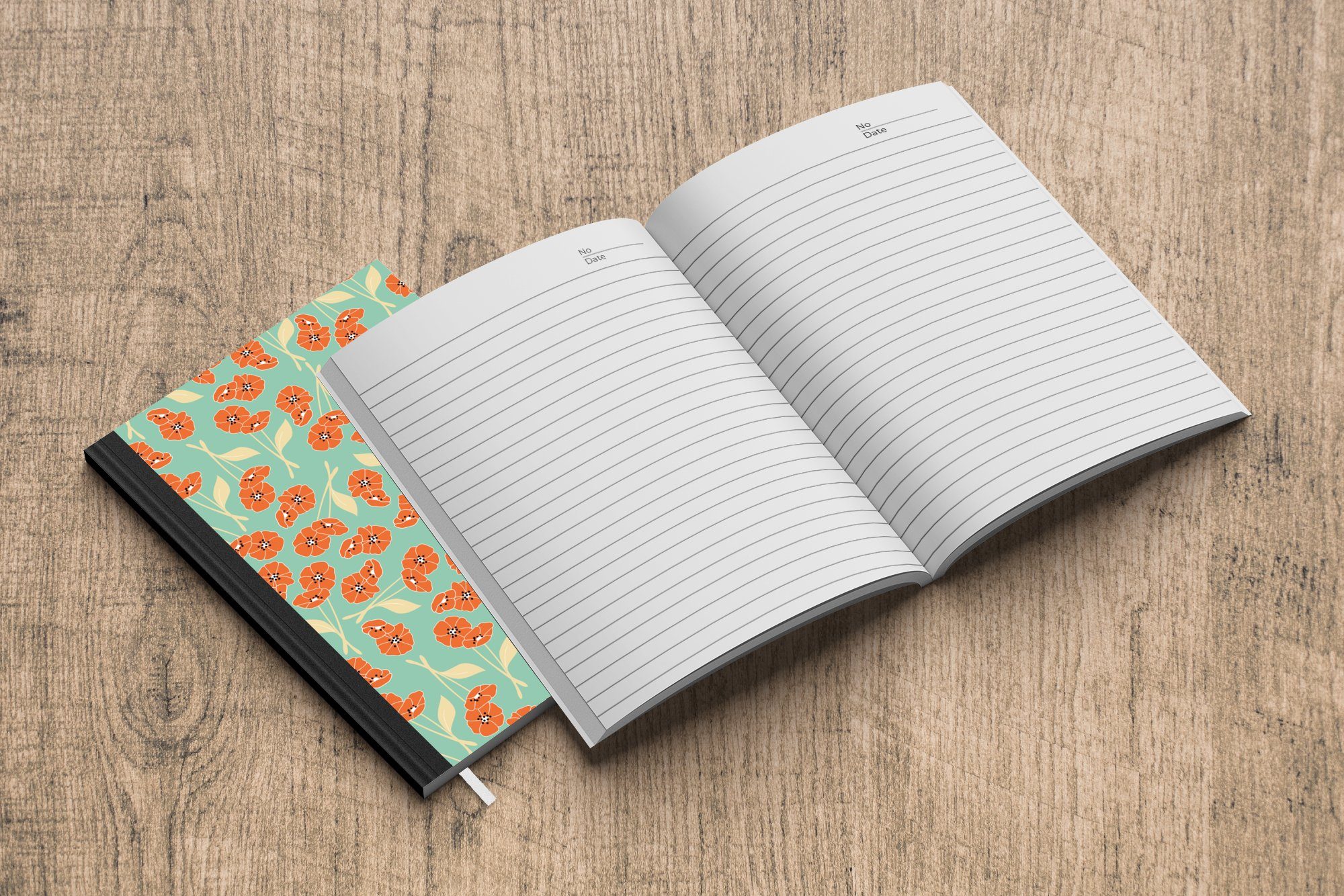 MuchoWow Notizbuch Retro - Blumen Seiten, Tagebuch, A5, - Design Orange, Journal, 98 Haushaltsbuch Notizheft, - Merkzettel