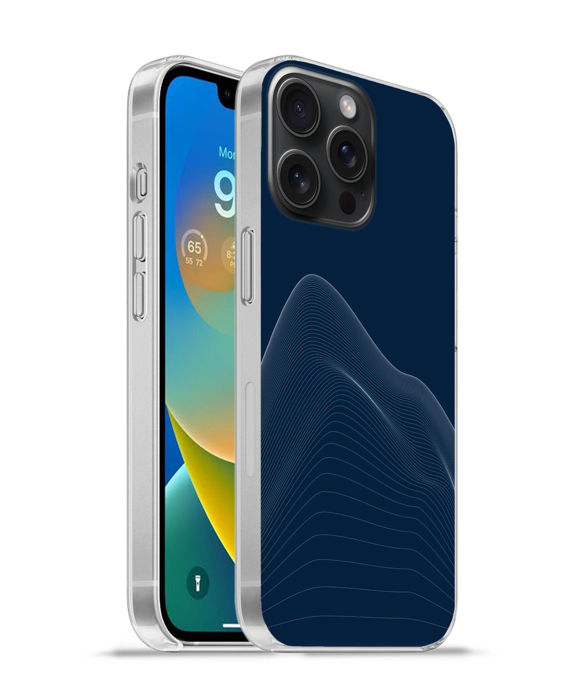 MuchoWow Handyhülle für Apple iPhone 15 Pro Max Linien - Abstrakt - Blau - Weiß, Smartphone-Bumper, Print, Handy Schutzhülle Dünn