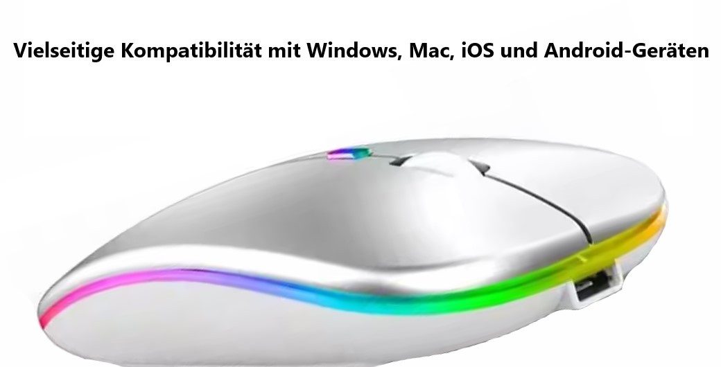 Wrischan Kabellose Wiederaufladbare Bluetooth-Maus – Silber, Leise & Präzise Mäuse (Einstellbare DPI-Empfindlichkeit, Ergonomisches 3-Tasten-Design)