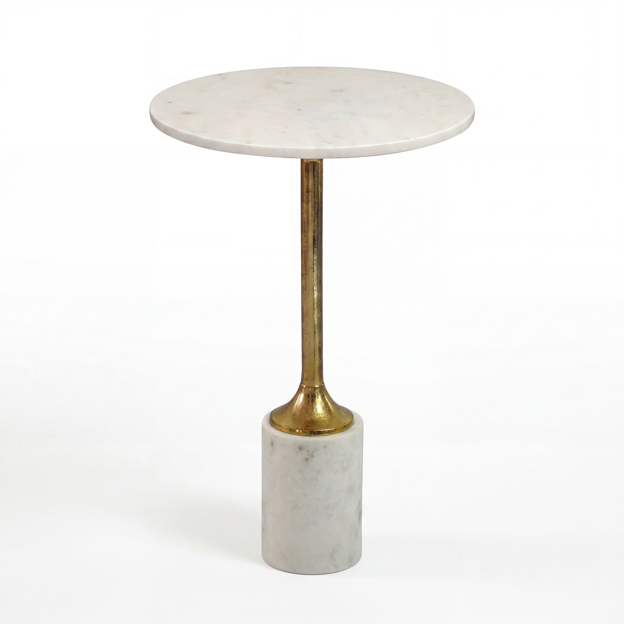 Wohnling Beistelltisch WL7.477 Sofatisch Marmor Wohnzimmertisch 37cm Couchtisch Handmade (Filigraner Loungetisch mit edlem Marmorfuß), Goldfarbenes Gestell aus robustem Aluminium