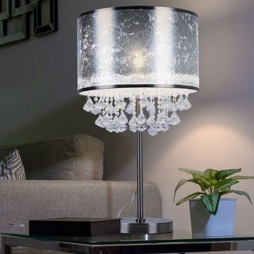 etc-shop LED Tischleuchte, Leuchtmittel inklusive, Warmweiß, Tisch Leuchte Steh Lampe Stoff Blattsilber Stand Strahler Kristalle im