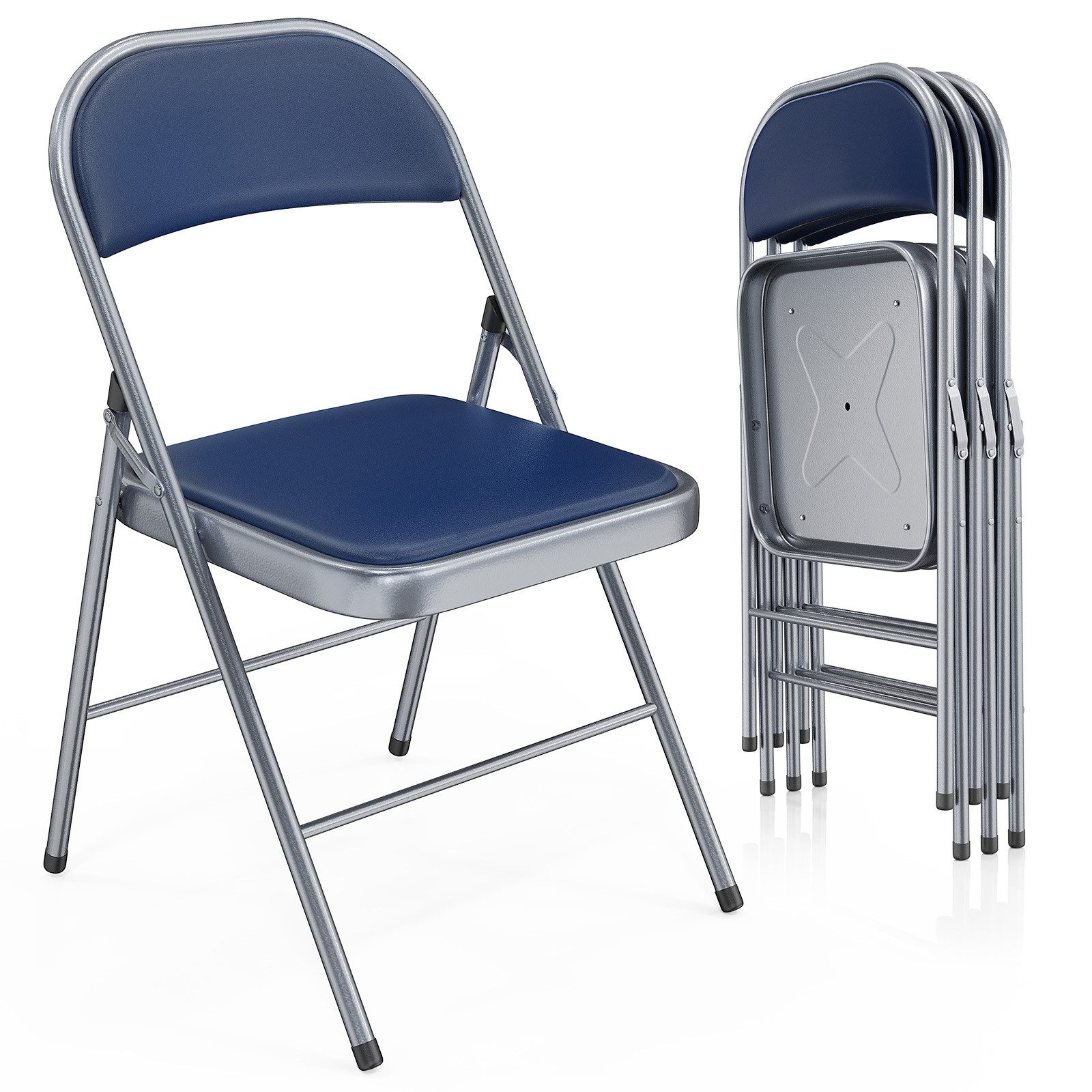 VINGLI Klappstuhl 4er/6er Set mit PU-Polsterung an Sitz & Rückenlehne, bis 159 kg (4 St), Robuster Stahlrahmen, für Zuhause, Büro & Hochzeit, Schwarz/Weiß