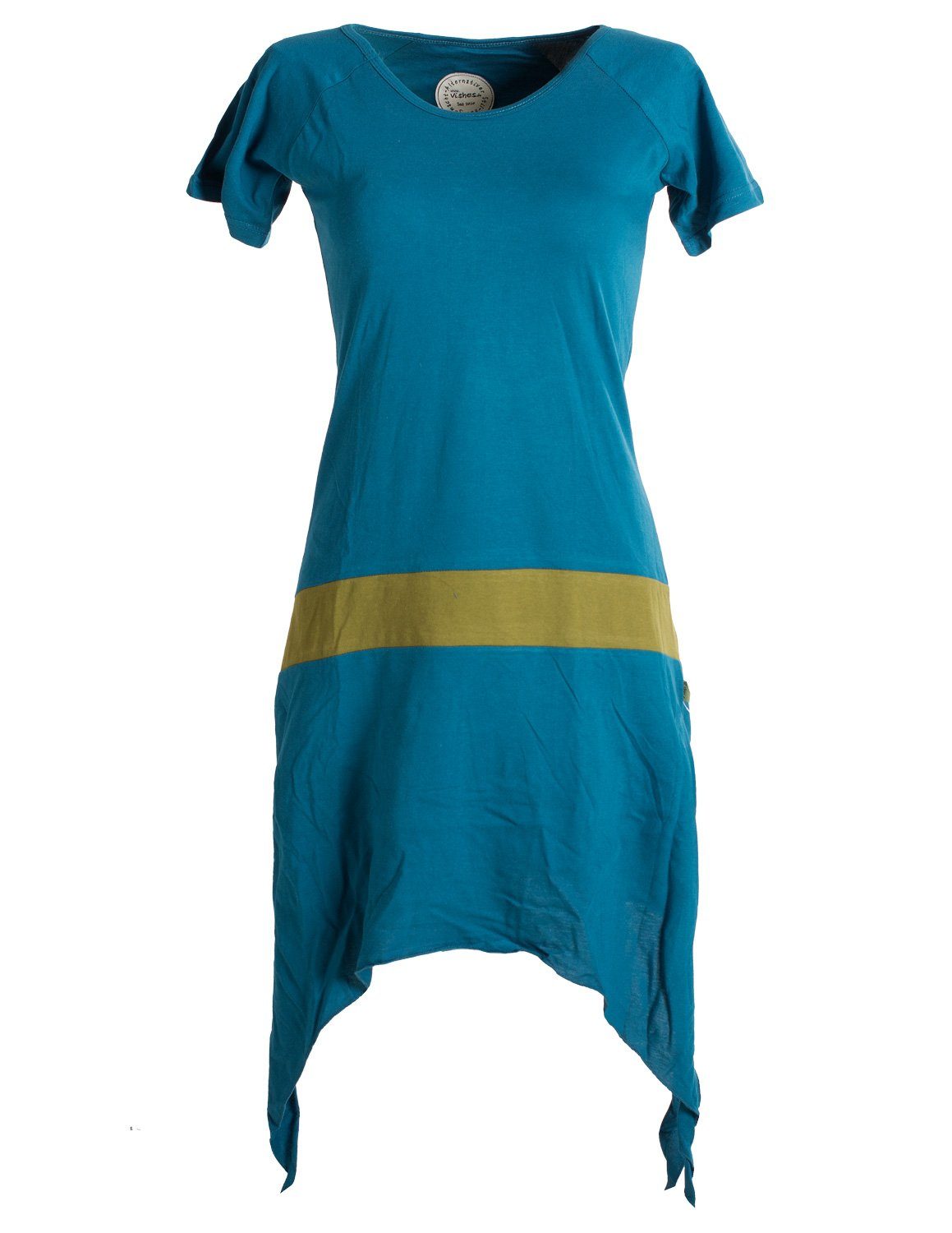 Vishes Sommerkleid Einfaches kurzärmliges Zipfelkleid aus Baumwolle Tunika, Longshirt, Hippie Style türkis