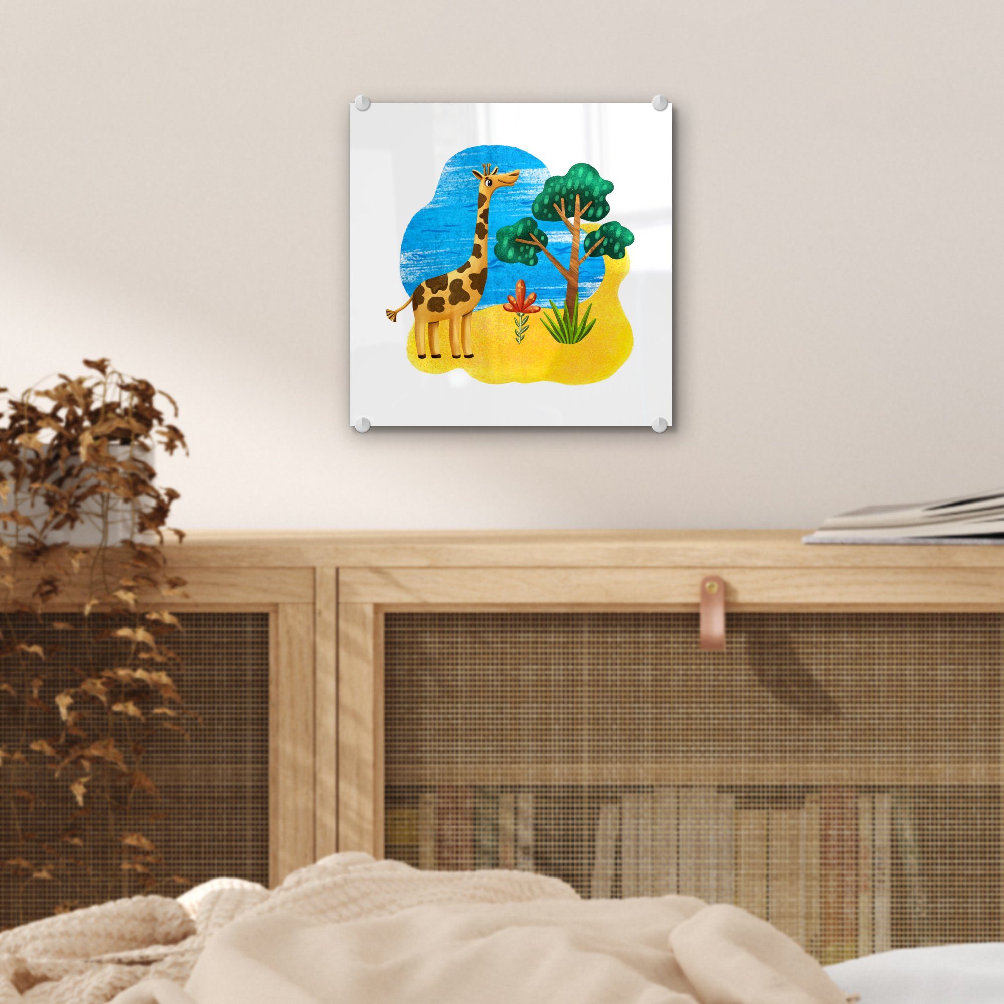 - Strand - Acrylglasbild MuchoWow (1 - Glasbilder St), auf Giraffe auf Glas Glas Baum Bilder Wanddekoration Foto Meer, - Wandbild - -