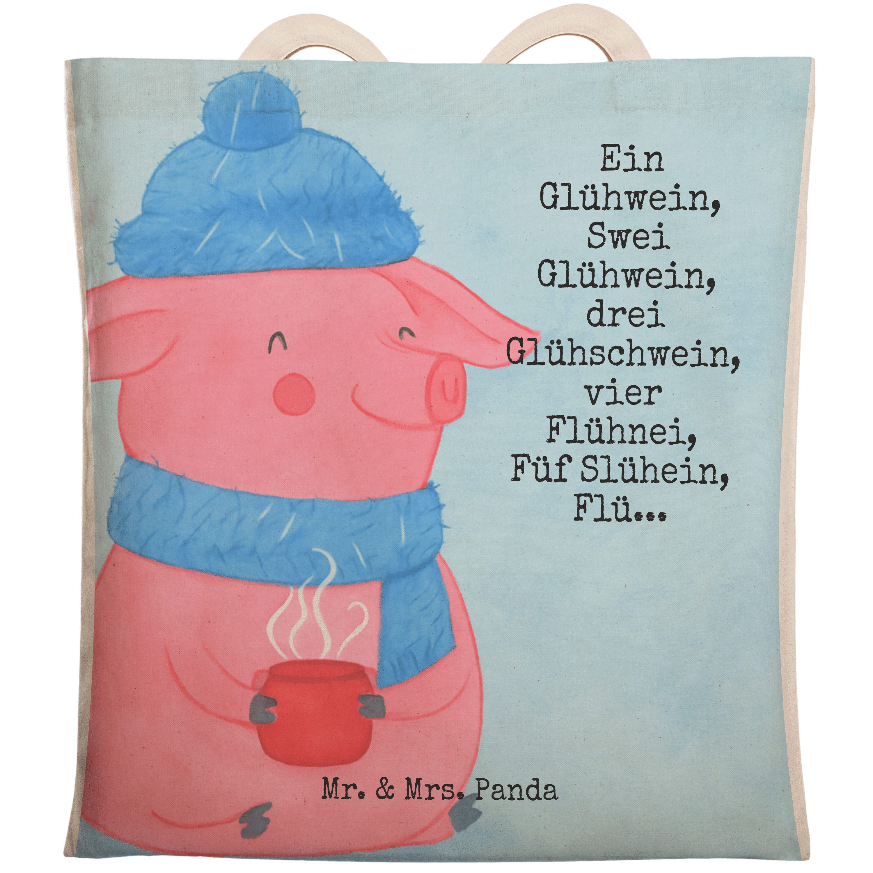 Tragetasche Schweinchen Glühwein Design, Stoffbeutel, Weiß, Betrunken, Stofftrage