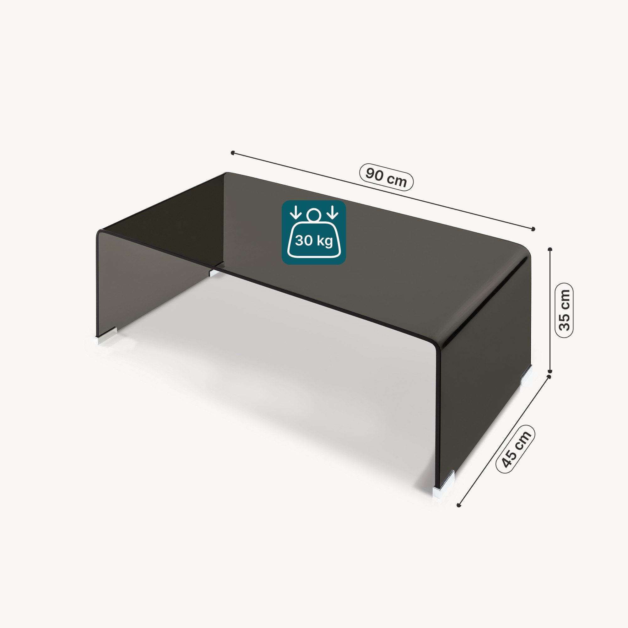 en.casa Couchtisch, »Väsas« 90 x 45 x 35 cm rechteckig gehärtetes Glas Dunkelgrau