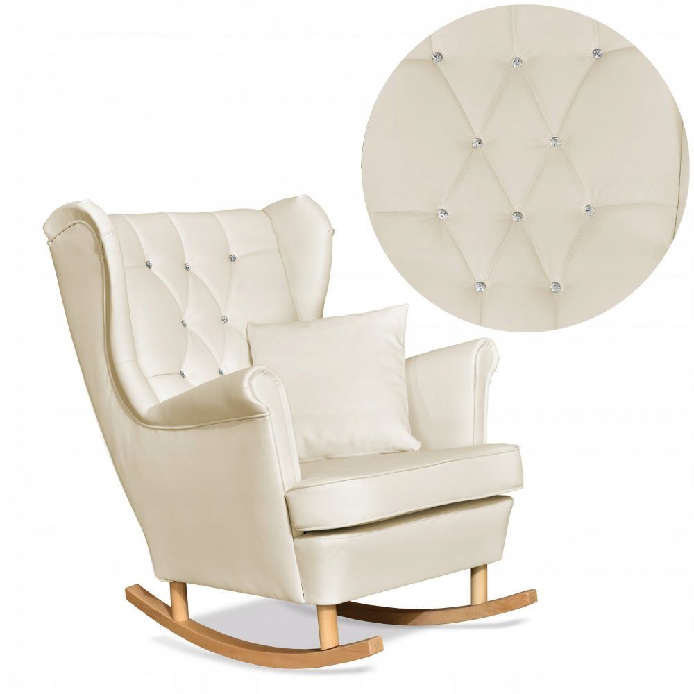 Family Meble Schaukelstuhl Family Meble Gaja Schaukelsessel Ohrensessel aus Kunstleder Beige-Crem