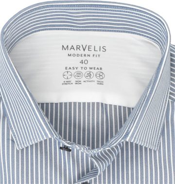 MARVELIS Langarmhemd Easy To Wear Hemd - Modern Fit - Langarm - Gestreift - Dunkelblau/Weiß