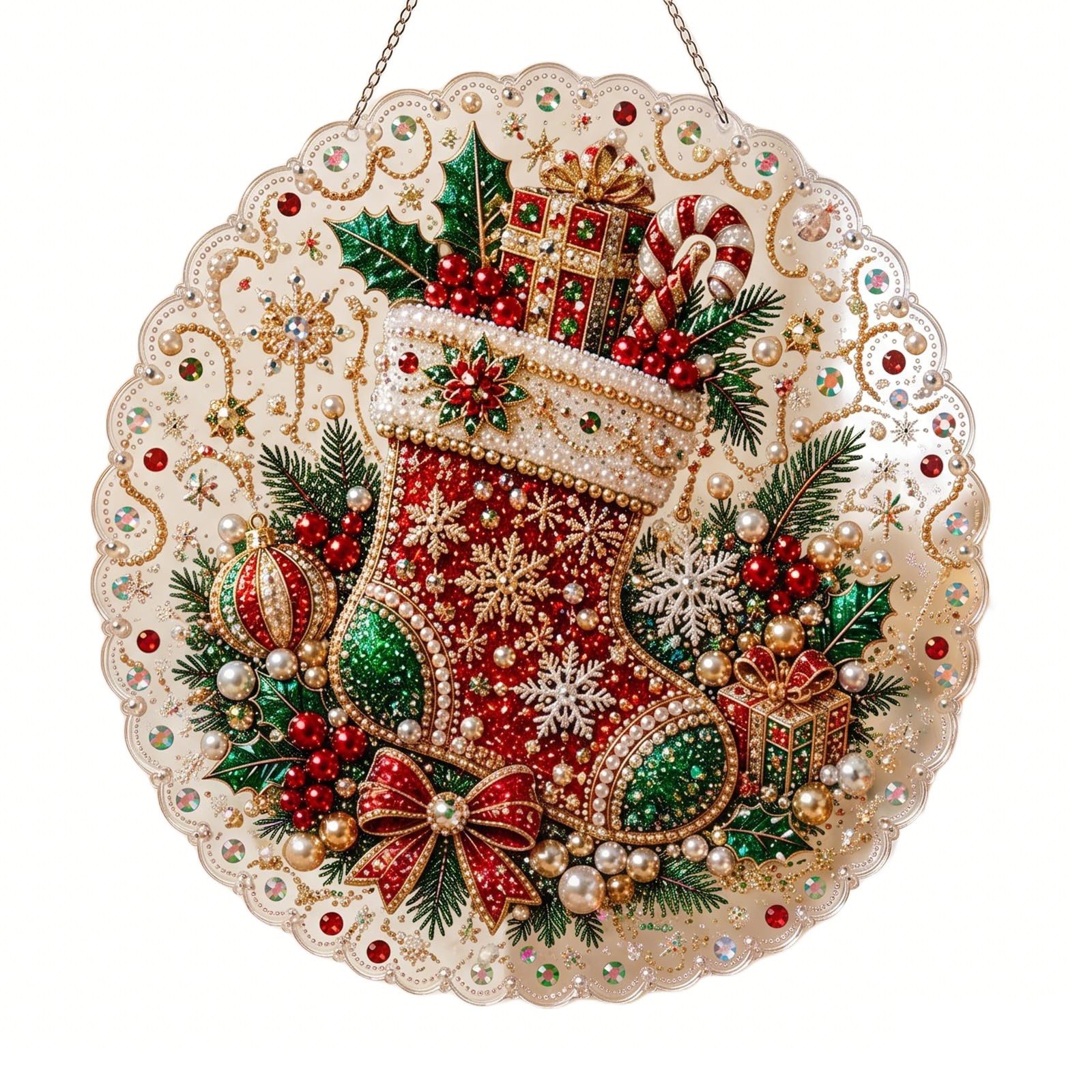 Bomiclss Kreativset Diamond-Painting-Set„Weihnachtsperle“für Erwachsene–Dekorationsartikel, Acryl-Hängeornament mit 3D-Perlen & Metallkette für Fenster & Wand