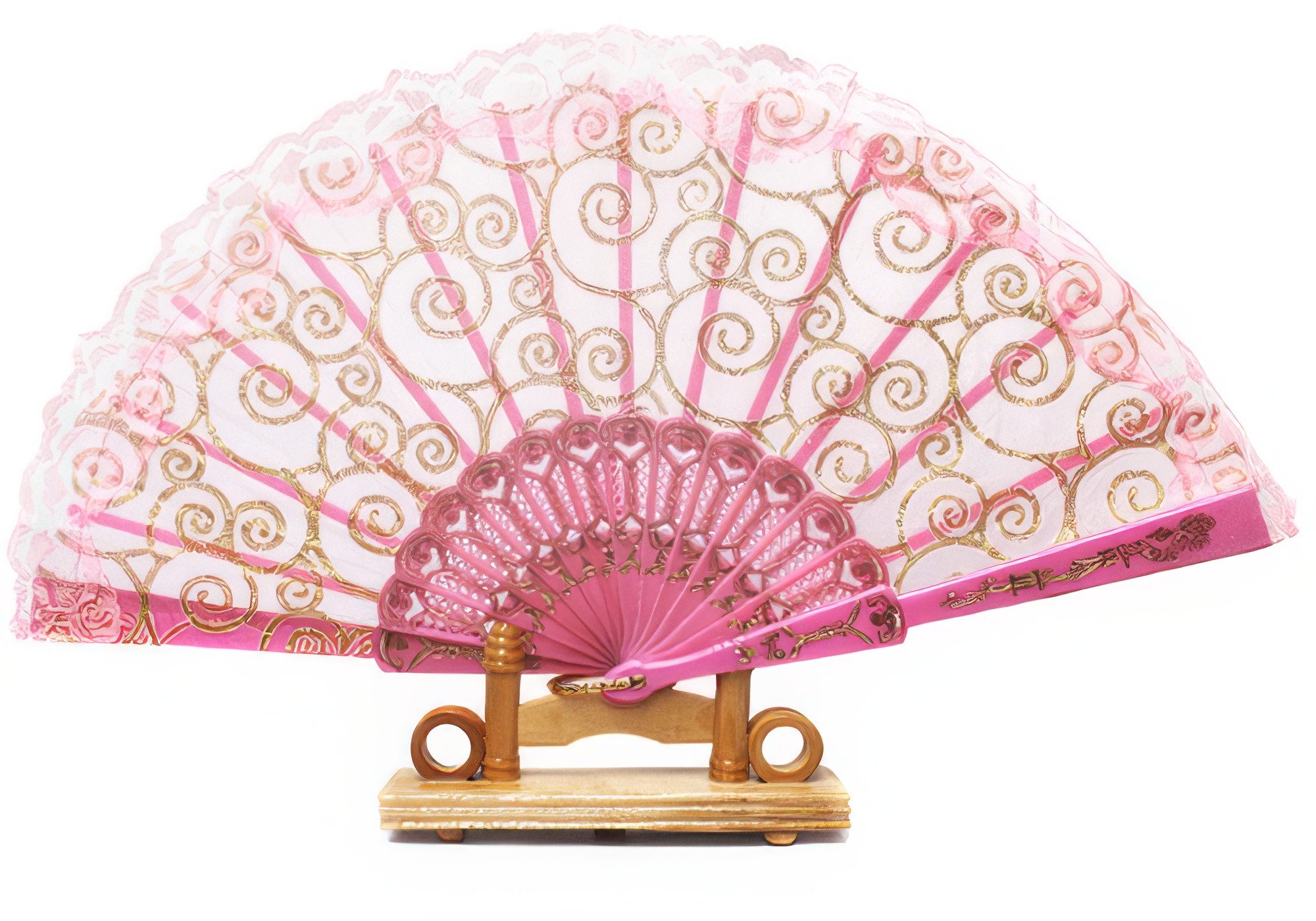 Yudu Handfächer Fächer Dekofächer Tanzfächer Glitter Rose - Motive Farbe mit Spitze