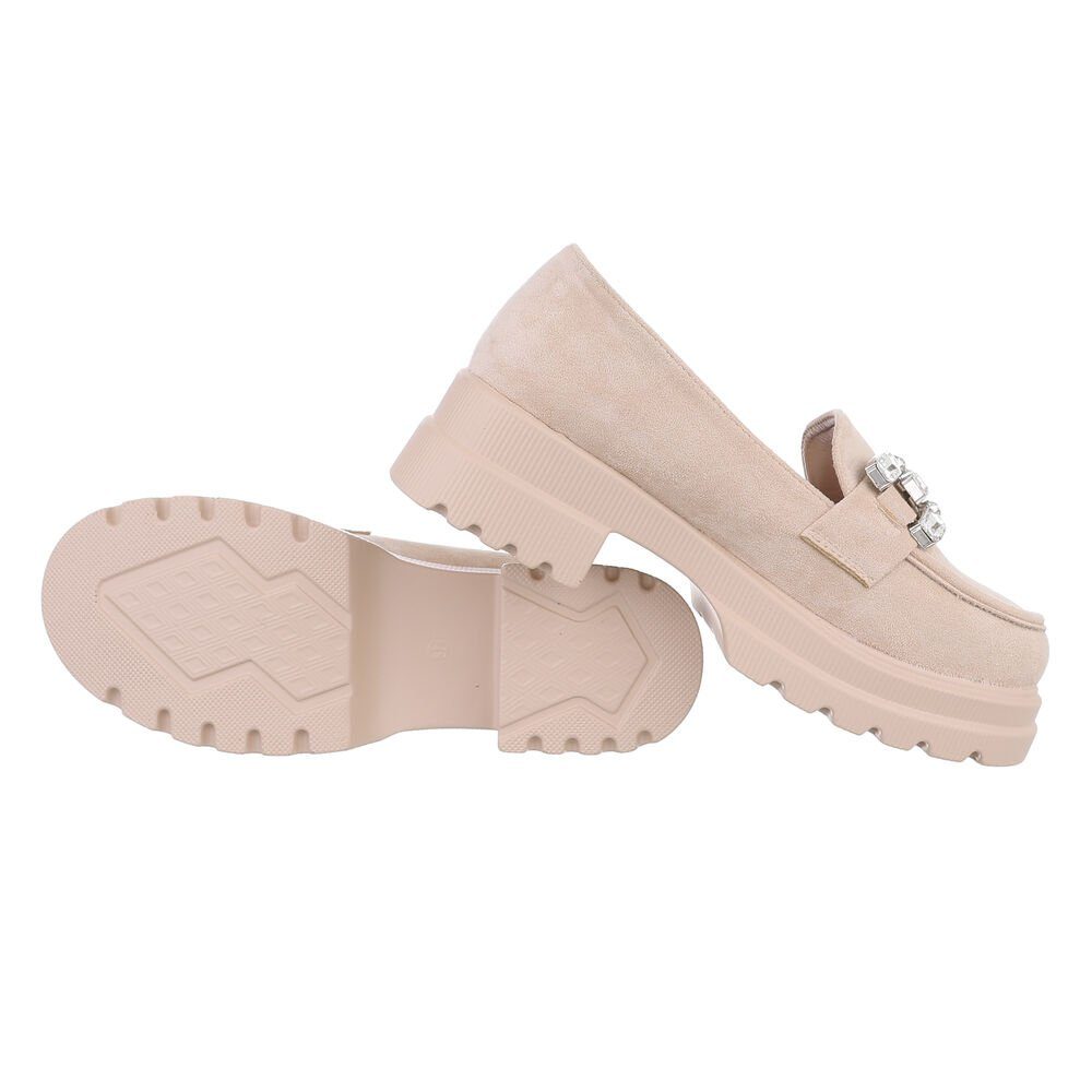 Ital-Design Damen Mokassins Freizeit Slipper Blockabsatz Mokassins in Beige günstig online kaufen