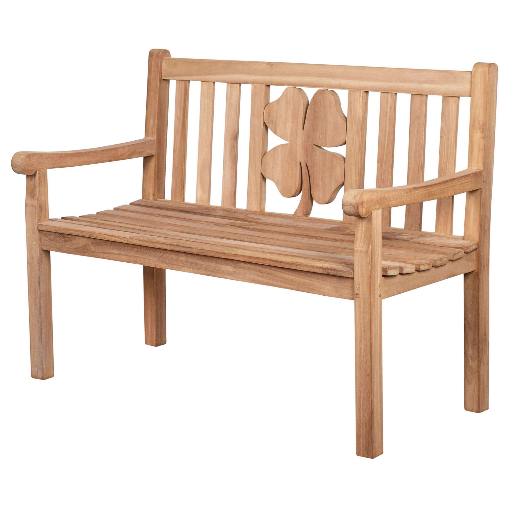 bene living Gartenbank Kleeblatt 120 cm - Teakholz, geschwungende Armlehnen - Rückenlehnen mit Kleeblatt-Motiv