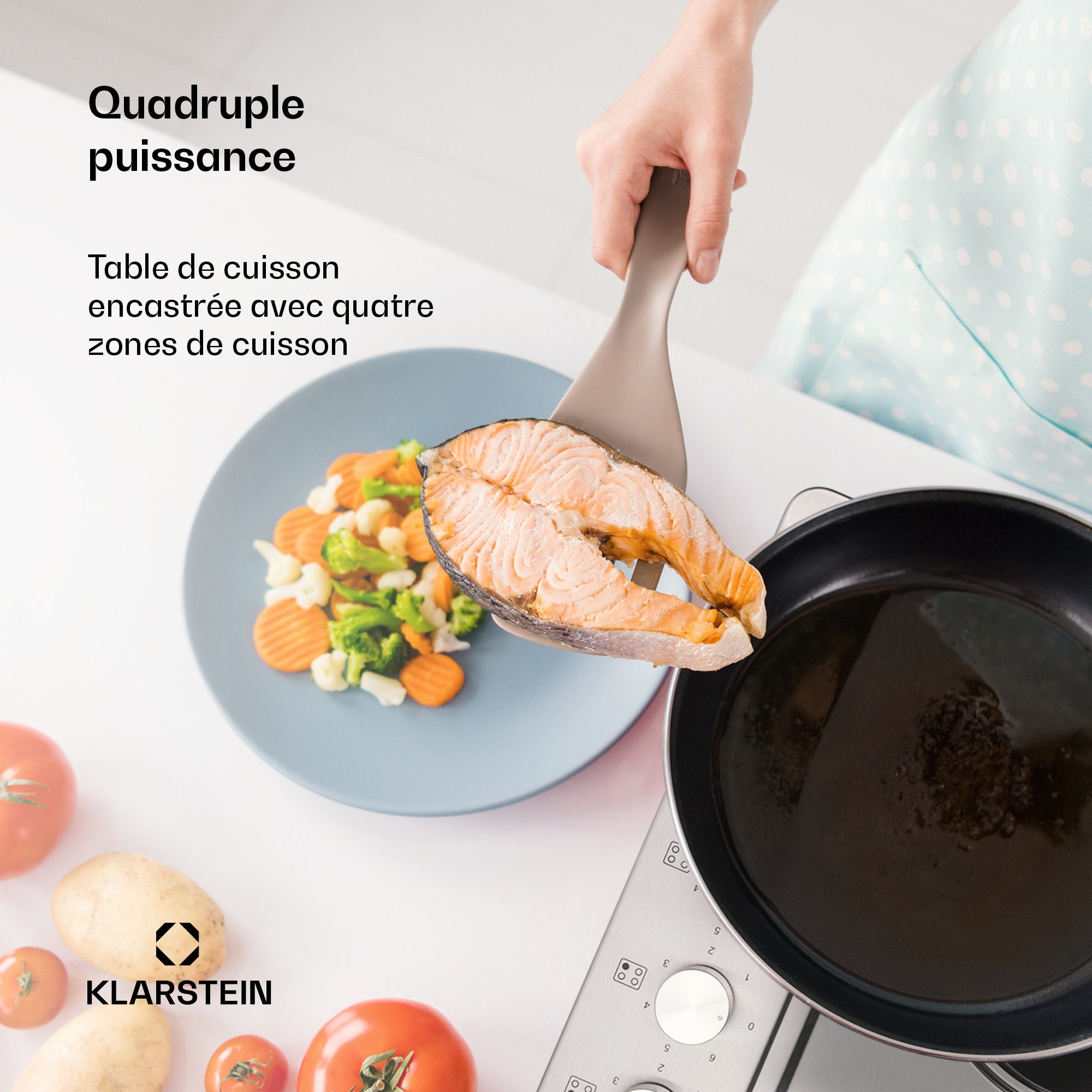 Klarstein Elektro-Kochfeld Appetito 4 Elektrokochfeld 4 Platten 5500W 6 Stufen Edelstahl Regler 10035702, Glaskeramik-Kochfeld 4 Zonen 5500W mit Drehregler & Re – Bild 4 von 5