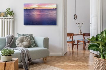 Sinus Art Leinwandbild 120x80cm Wandbild auf Leinwand Meer Violett roter Horizont Abendrot So, (1 St)