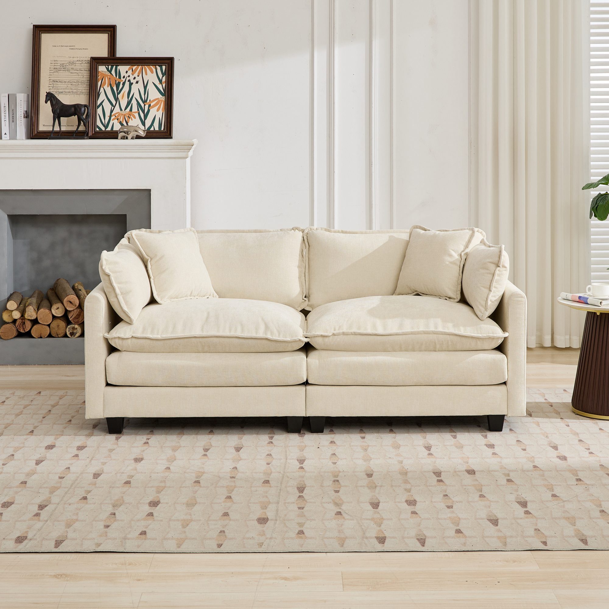 Odikalo Sofa Ecksofa Wolkensofa Chenille-Stoff, Zweisitzer-Sofa Cloud (Armlehnen nicht enthalten), modernes Ecksofa für Wohnzimmer, Schlafzimmer und Wohnung, bequemes, doppellagiges Sitzkissen, atmungsaktiver Chenille-Stoff
