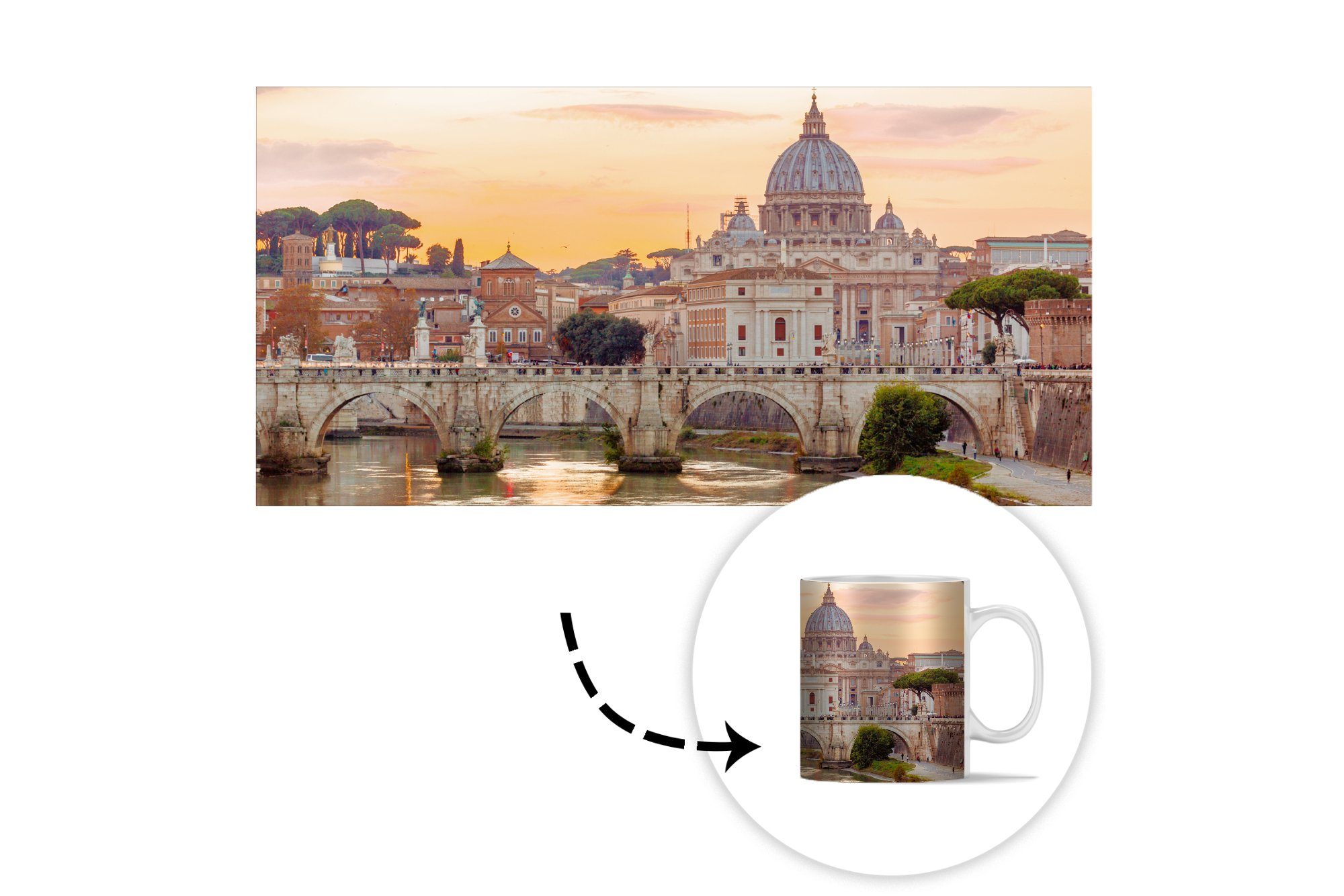 MuchoWow Tasse Italien Keramik, Skyline Teetasse, Becher, Rom, Geschenk Teetasse, Kaffeetassen, - 