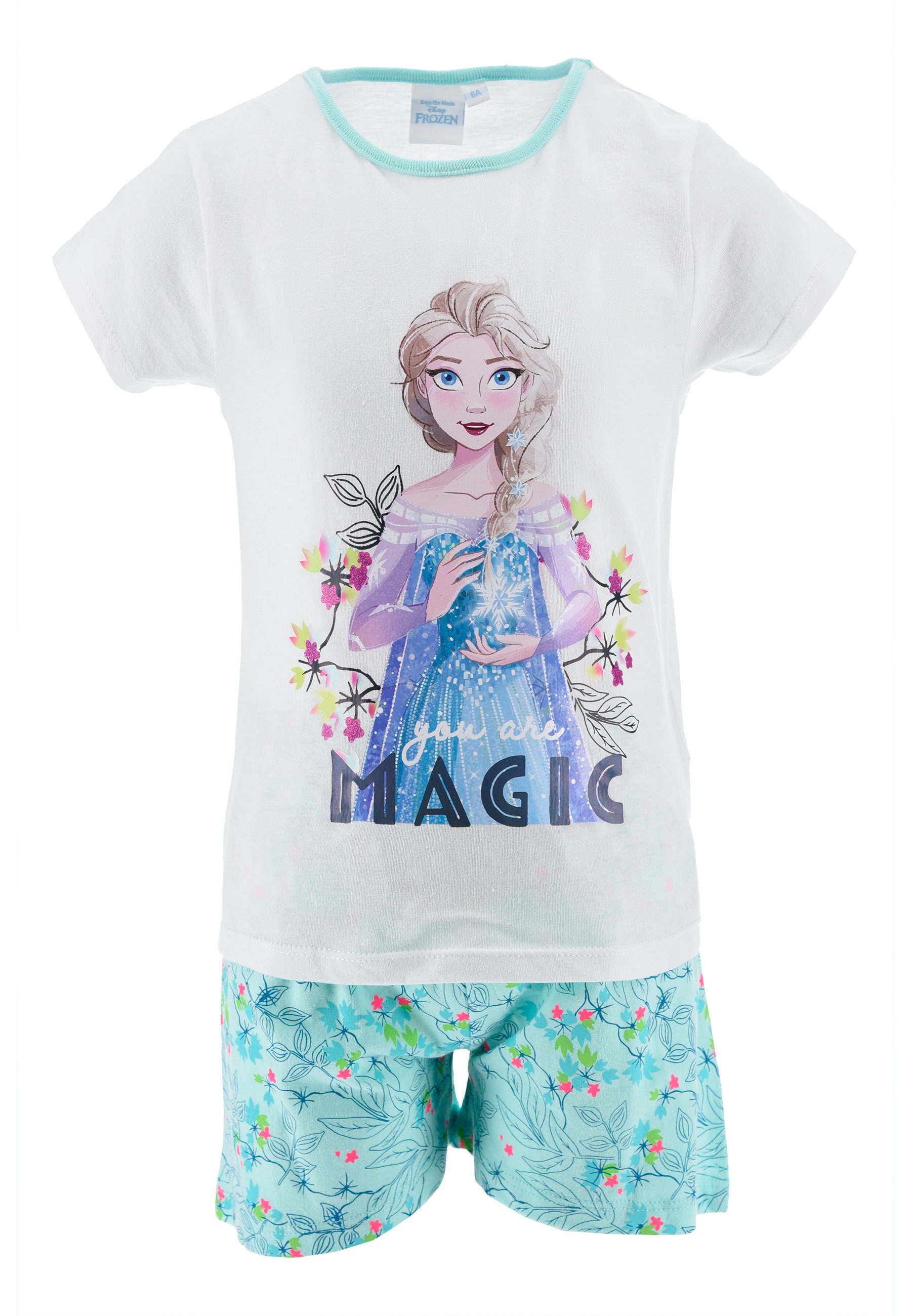 Disney Frozen Shorty Die Eiskönigin Elsa Mädchen Schlafanzug Pyjama (2 tlg) Weiß | Pyjamas