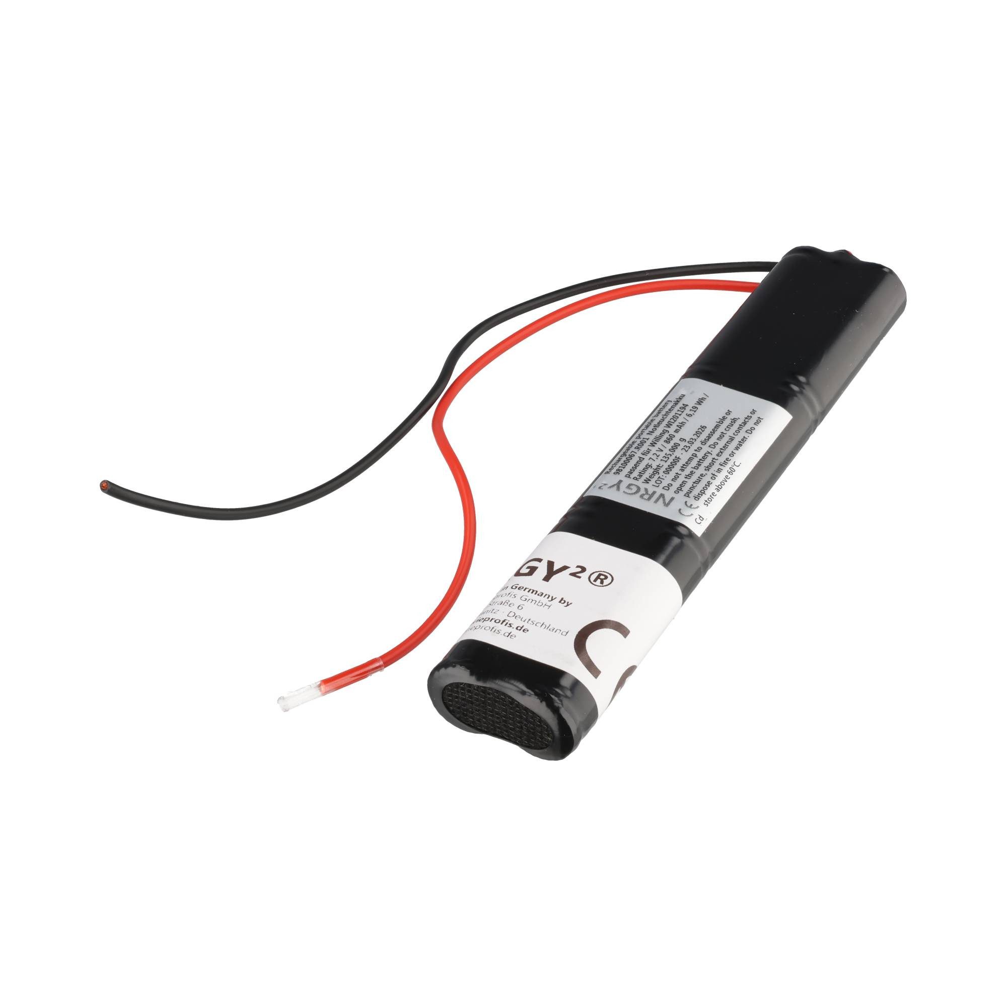 AccuCell Notleuchtenakku NiMH 7,2V 1000mAh L2x3 Mignon AA mit 200mm Kabel eins Akku 860 mAh (7,2 V)