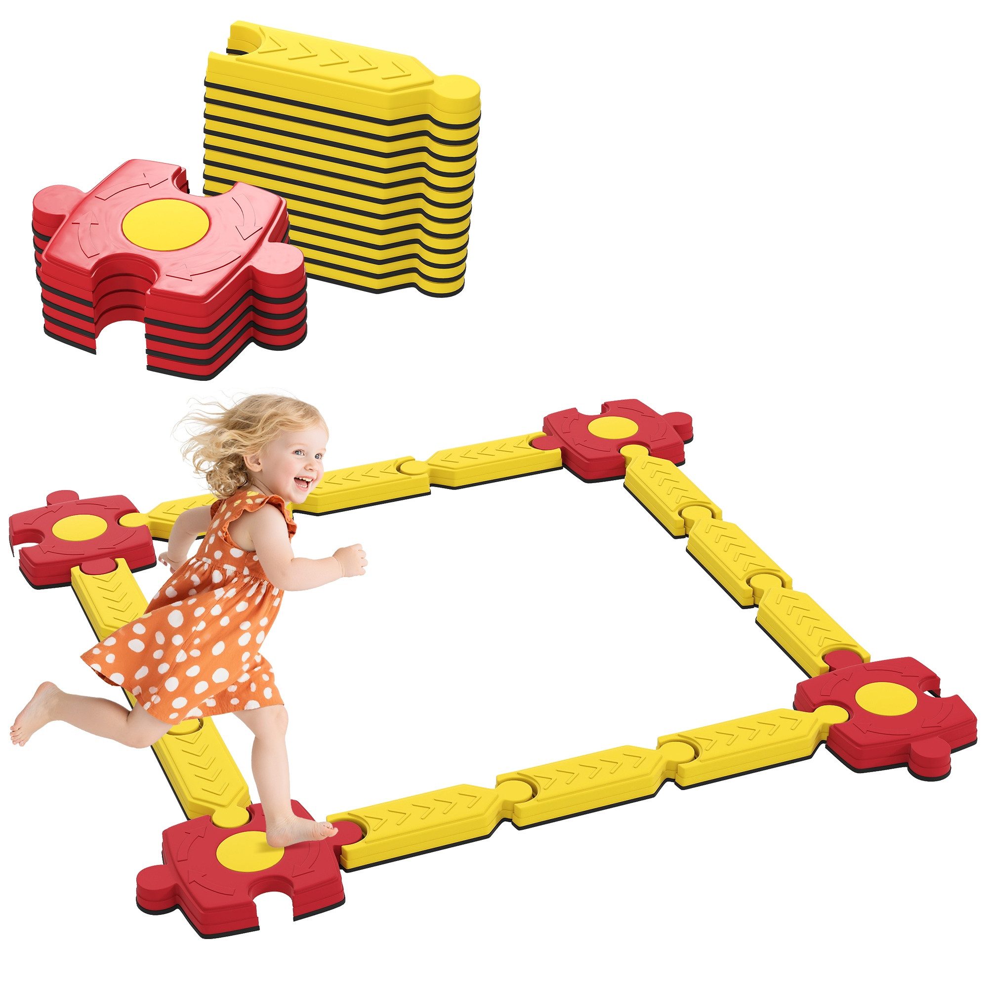 BlingBin Balancetrainer Balancierbalken Kinder Schwebebalken mit 16 Balanciersteine, frei kombinierbar Montessori-Spielzeug für Kinder von 3-8 Jahren