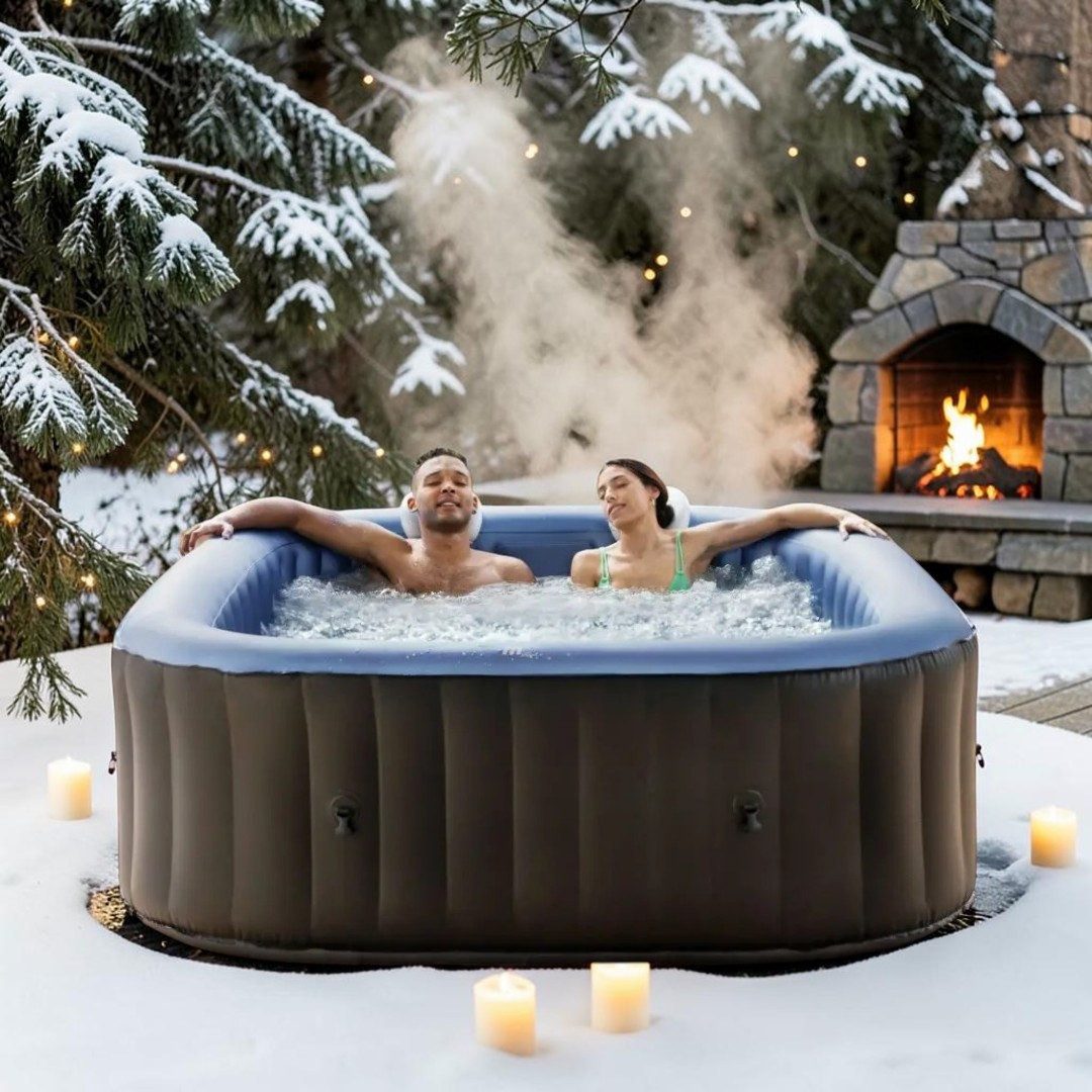 mSpa Whirlpool TEKAPO 6P. NEU Modell XXL - Ø 185 x 68 cm - ganzjährig Outdoor Pool, aufblasbares Aufstellbecken, Selbstaufblasend, UVC+, 134 Luftdüsen, Schnellheizsystem, Timer