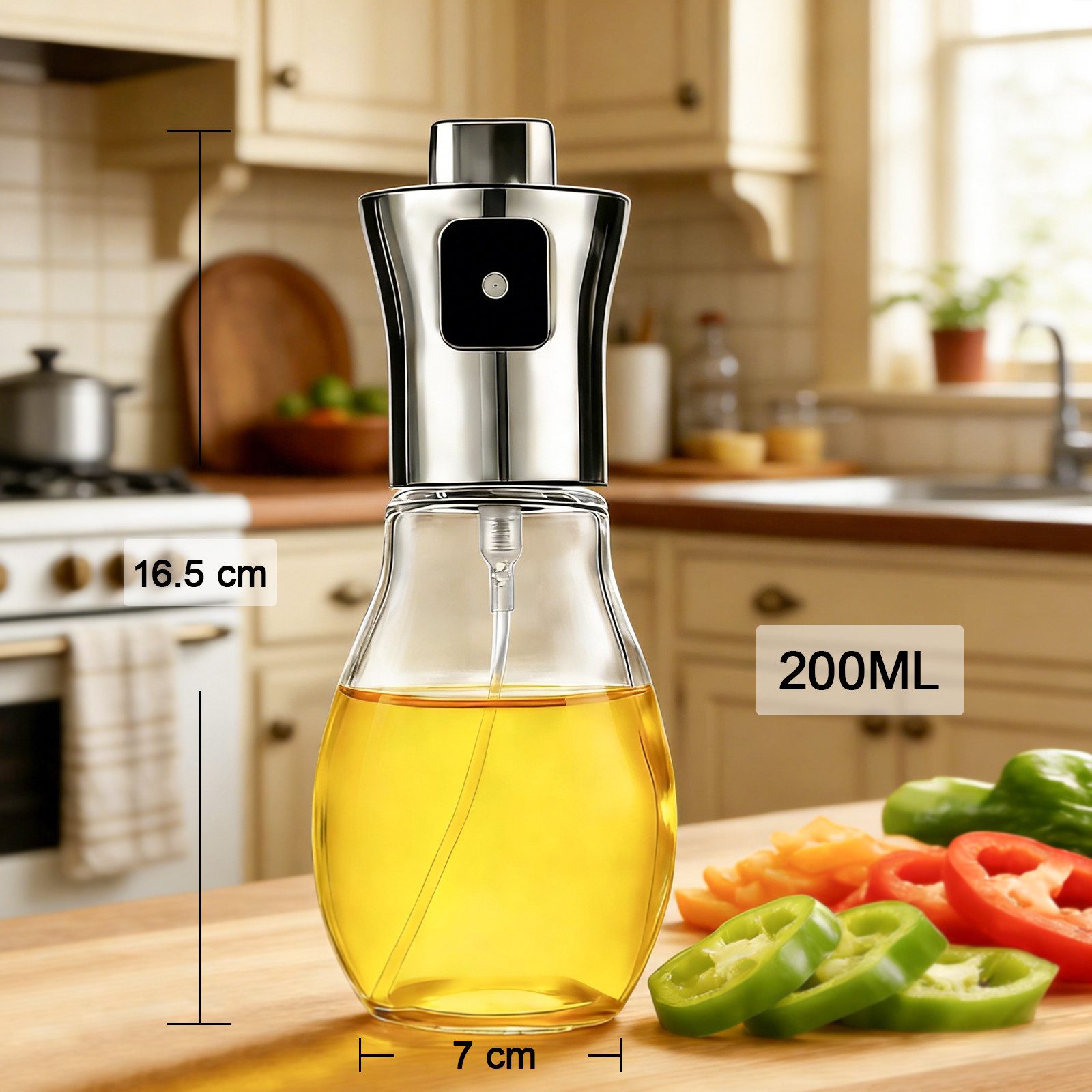 FANNOU Ölspender öl sprühflasche glas 200ml, Ölsprüher für Speiseöl, (1-tlg), Olivenölsprüher für Salat, Grillen, Backen in der Küche