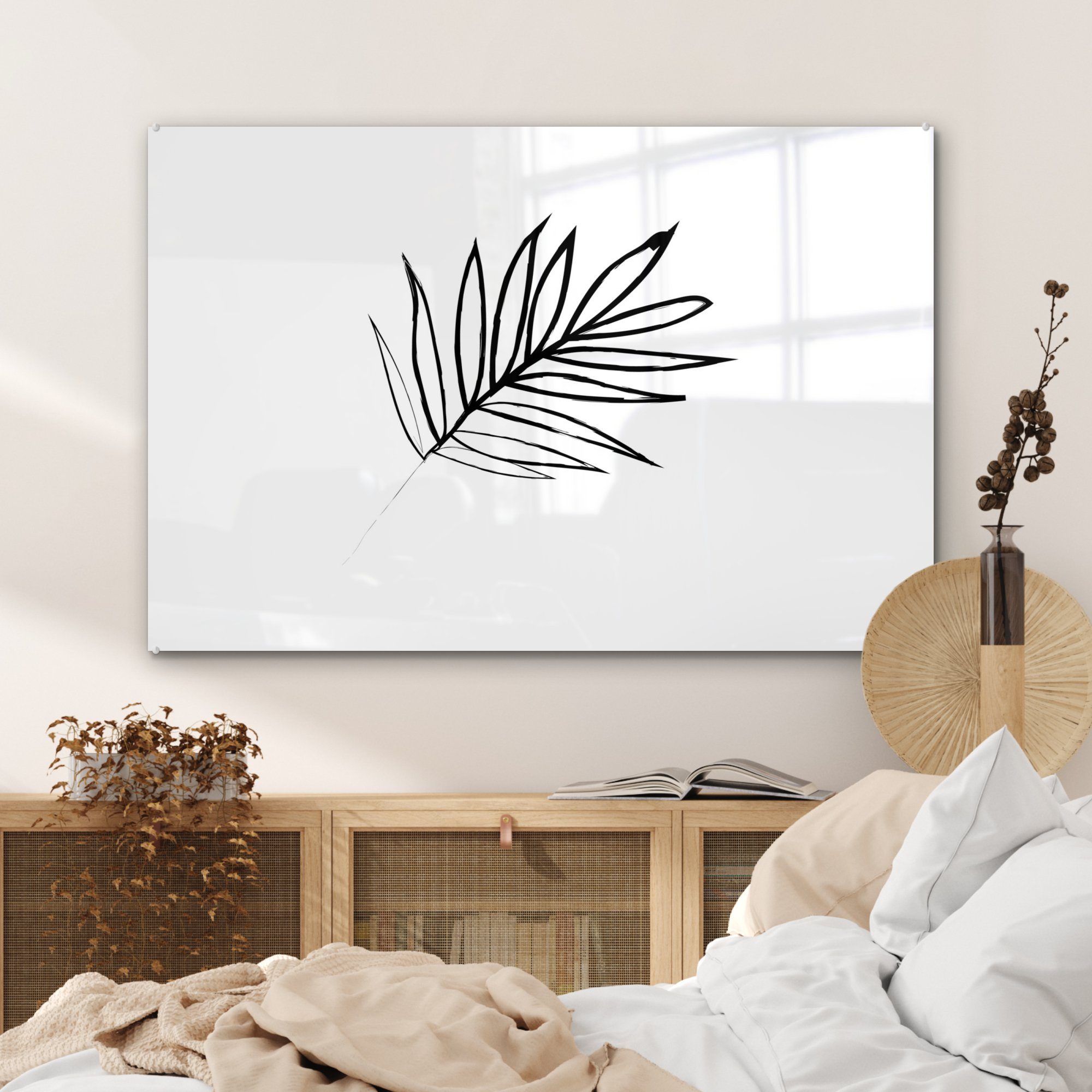 MuchoWow Schlafzimmer Wohnzimmer Weiß (1 & Acrylglasbild Farn - Minimalismus, Schwarz St), - Acrylglasbilder -