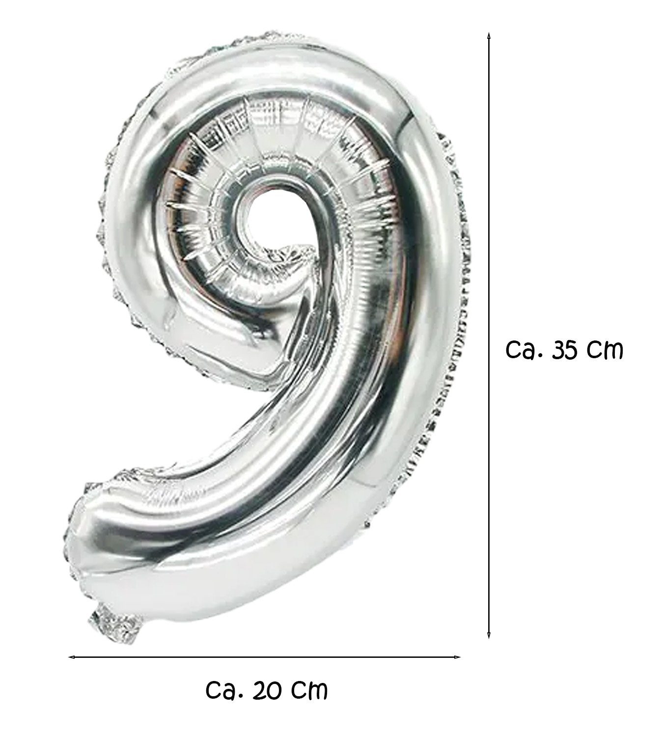 Folienluftballon cm silber "9" 20 35 Ballons 9 cm x Spalier silber Dekoration