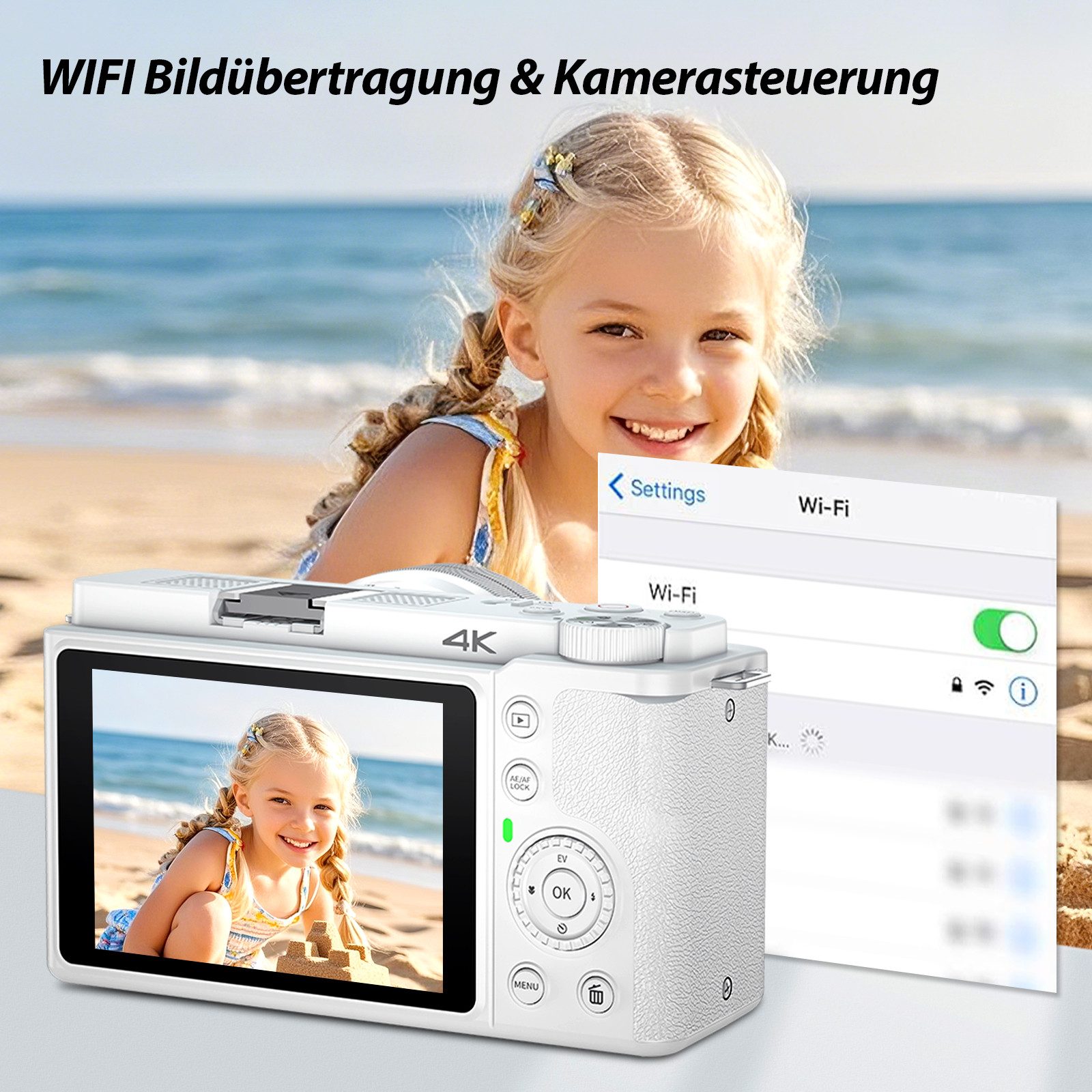 Fine Life Pro 64MP Digitalkamera für Einsteiger mit 4K Video – Kompaktkamera Kompaktkamera (2 Akkus + Lederhülle Perfekt für Reisen, Vlogs & Familienfotos)