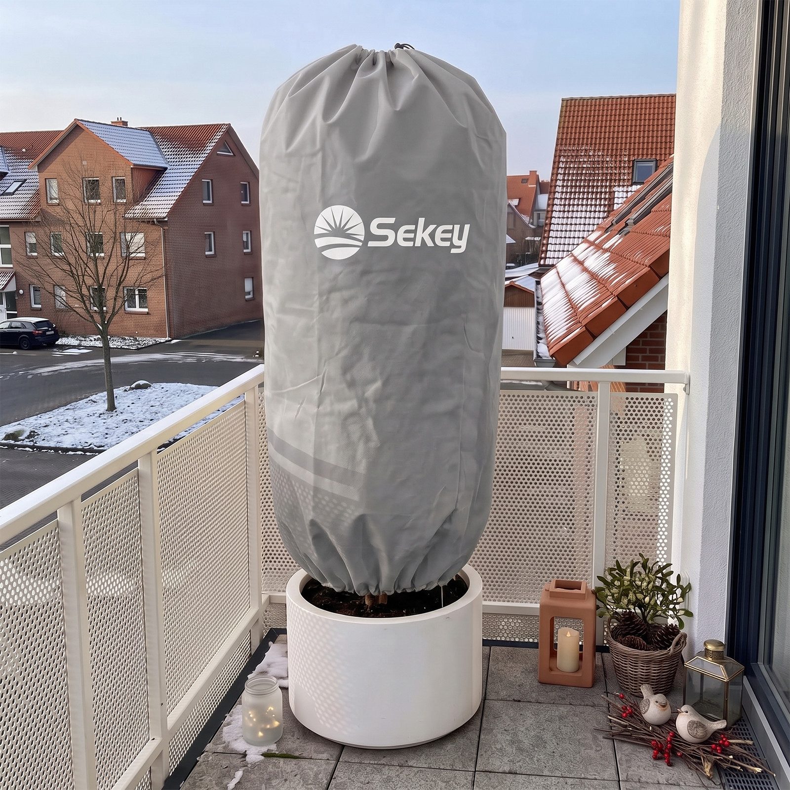 Sekey Winterschutzhaube Winterschutz für Pflanzen Frostschutz Haube mit 2 Zugbändern (1-St), Grau, 80x100cm Vlieshülle, Pflanzenabdeckung mit doppeltem Zugband – Bild 2 von 5