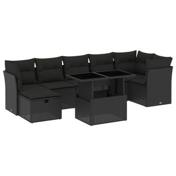 vidaXL Gartenlounge-Set 8-tlg. Garten-Sofagarnitur mit Kissen Schwarz Poly Rattan, (1-tlg)