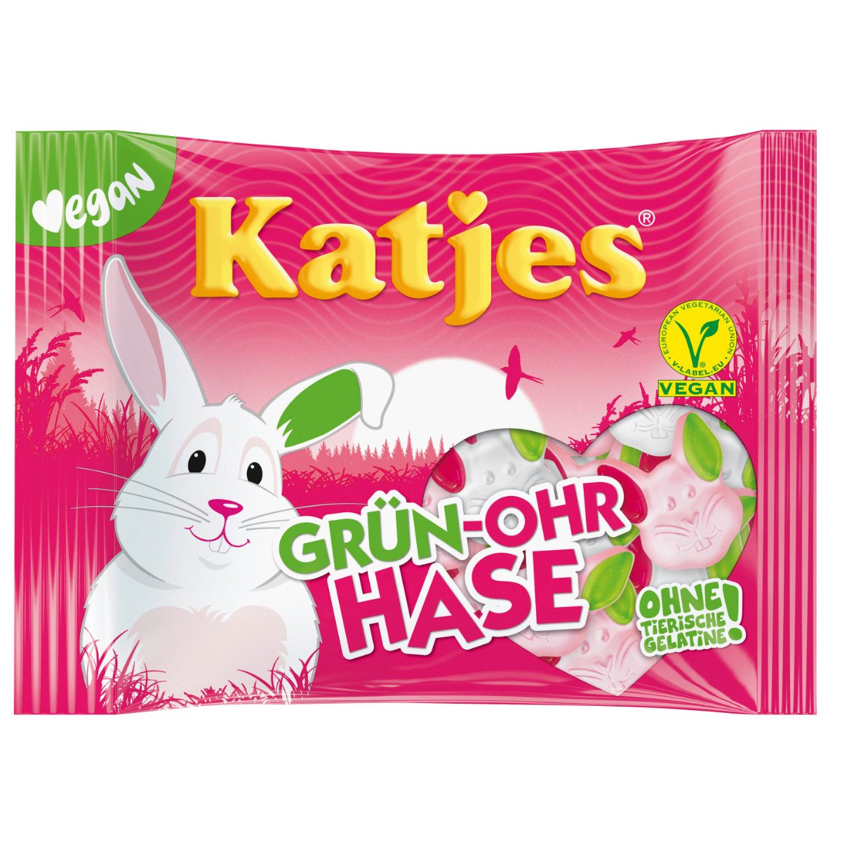 KATJES Süßigkeit, Katjes Grün Ohr Hase Gesichter aus Schaumzucker mit Fruchtgummi 175g