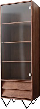 DELIFE Highboard Eloi, Akazie Braun 60x40 cm 1 Tür 2 Schubladen V-Fuß Schwarz