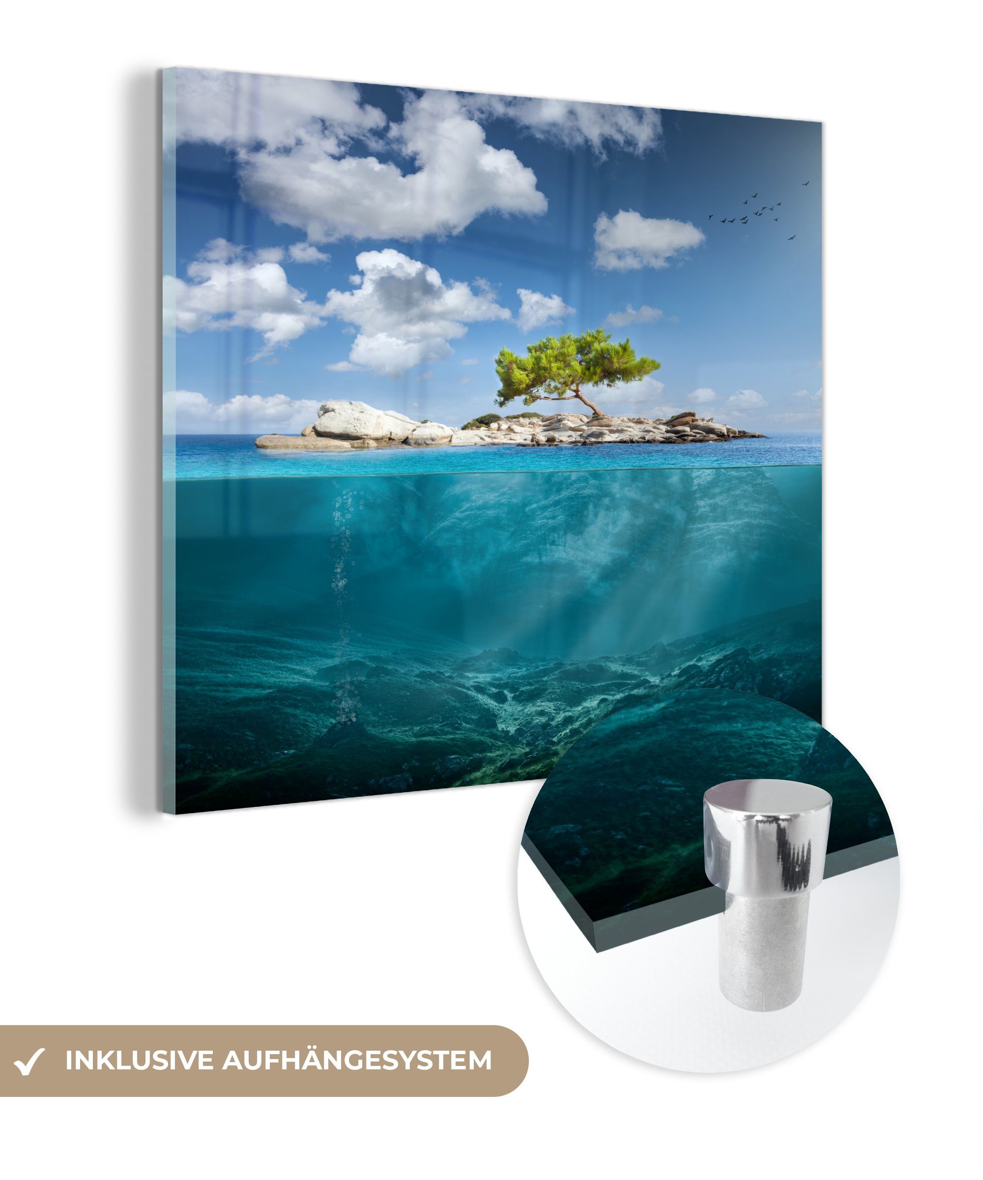 MuchoWow Acrylglasbild Meer - Baum - Insel, (1 St), Glasbilder - Bilder auf Glas Wandbild - Foto auf Glas - Wanddekoration