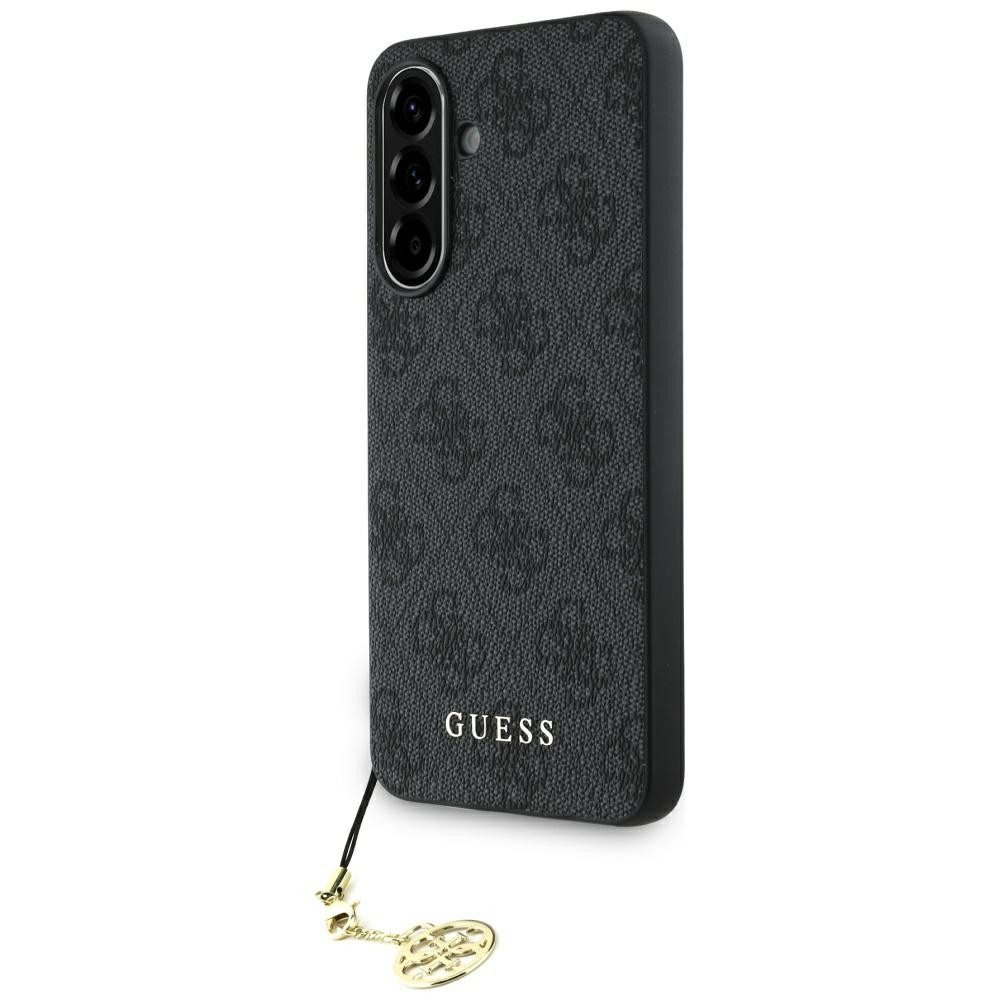 Guess Handyhülle Galaxy A56 Logo Kunstleder grau mit Kette goldfarbig 6,7 Zoll, Kantenschutz