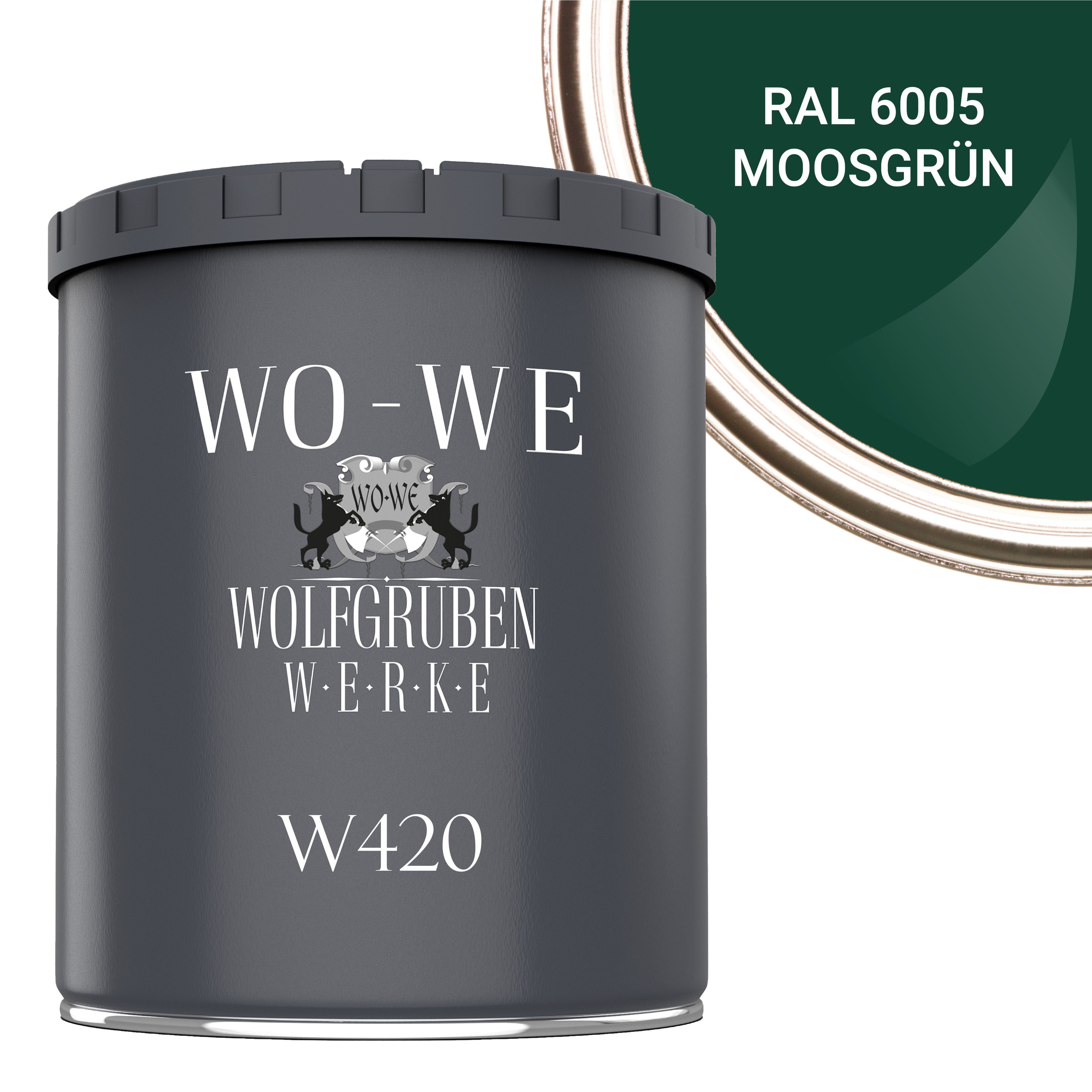 WO-WE Holzlack Holzfarbe Wetterschutzfarbe Holzanstrich W420, 1-10L, Seidenglänzend, Wasserbasis RAL 6005 Moosgrün