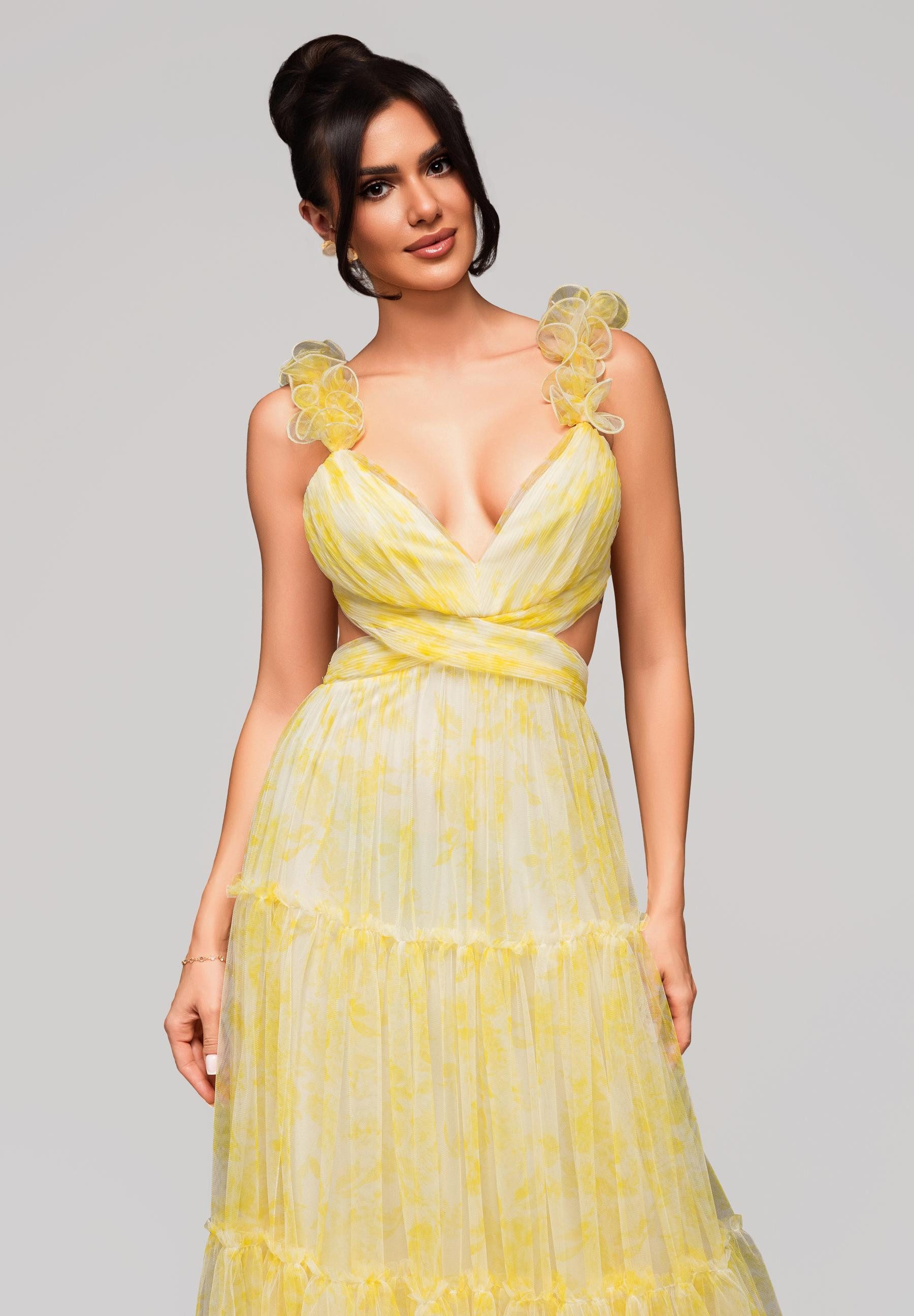 OMBRE Abendkleid Langes Chiffonkleid mit floralen Details
