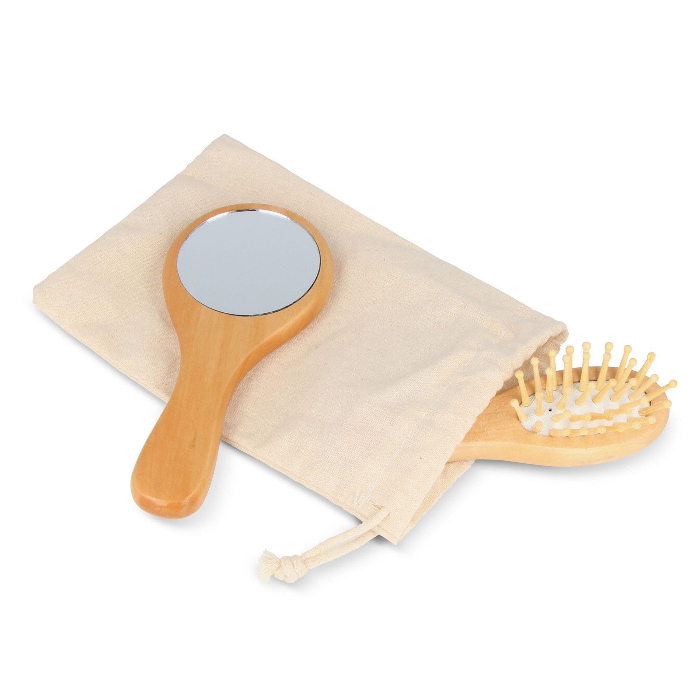 TOPPOINT Kosmetiktasche Bambus Reiseset bestehend aus Haarbürste und Handspiegel mit Griff